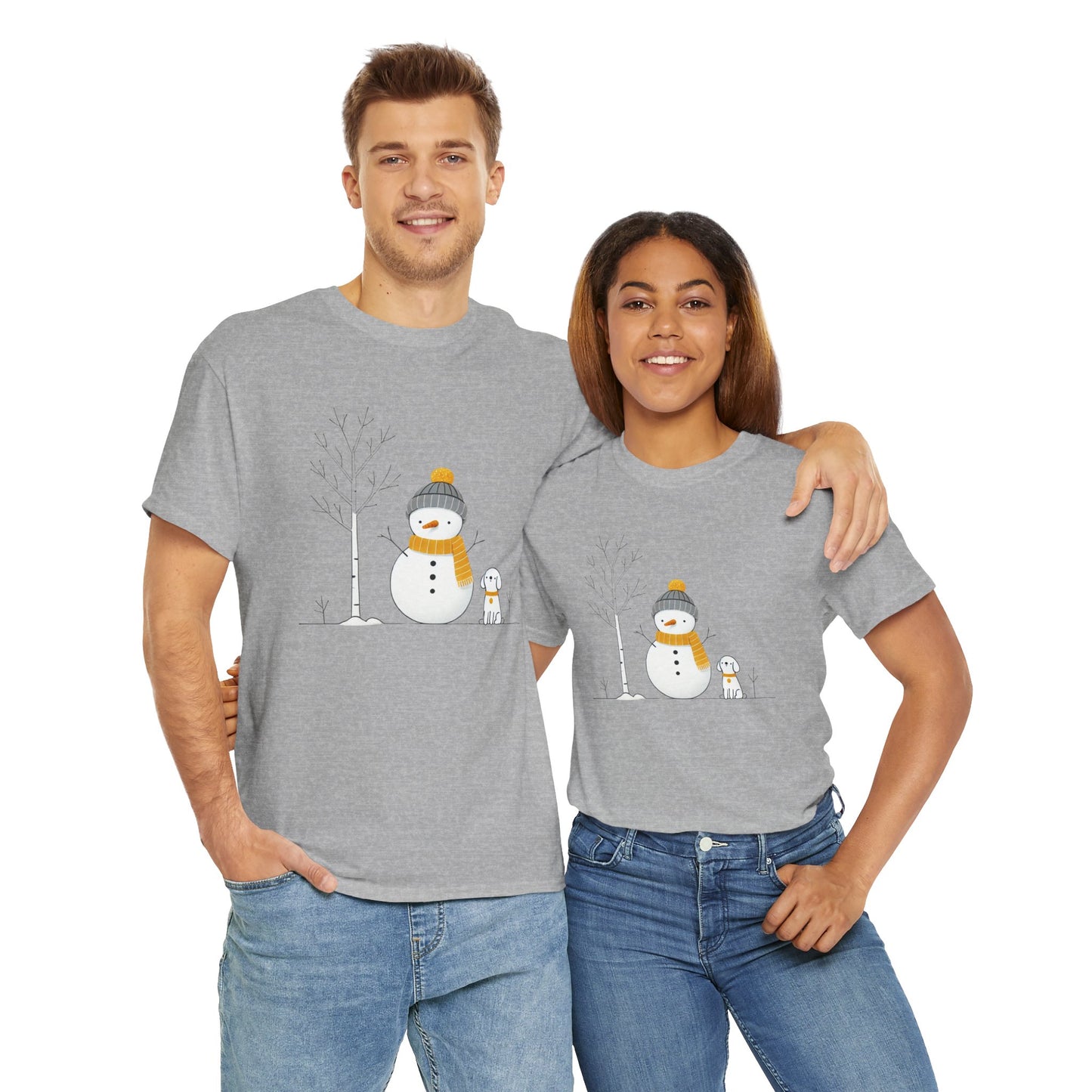 Snowman and dog Winter scene Unisex Heavy Cotton Tee - S - 3X