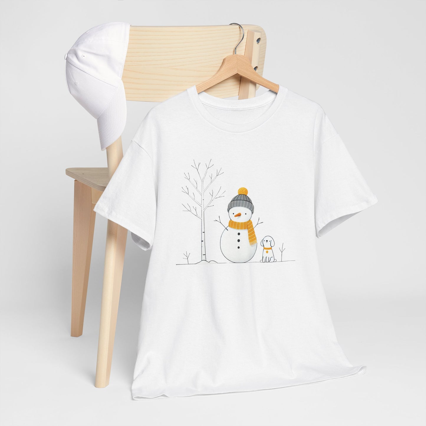 Snowman and dog Winter scene Unisex Heavy Cotton Tee - S - 3X