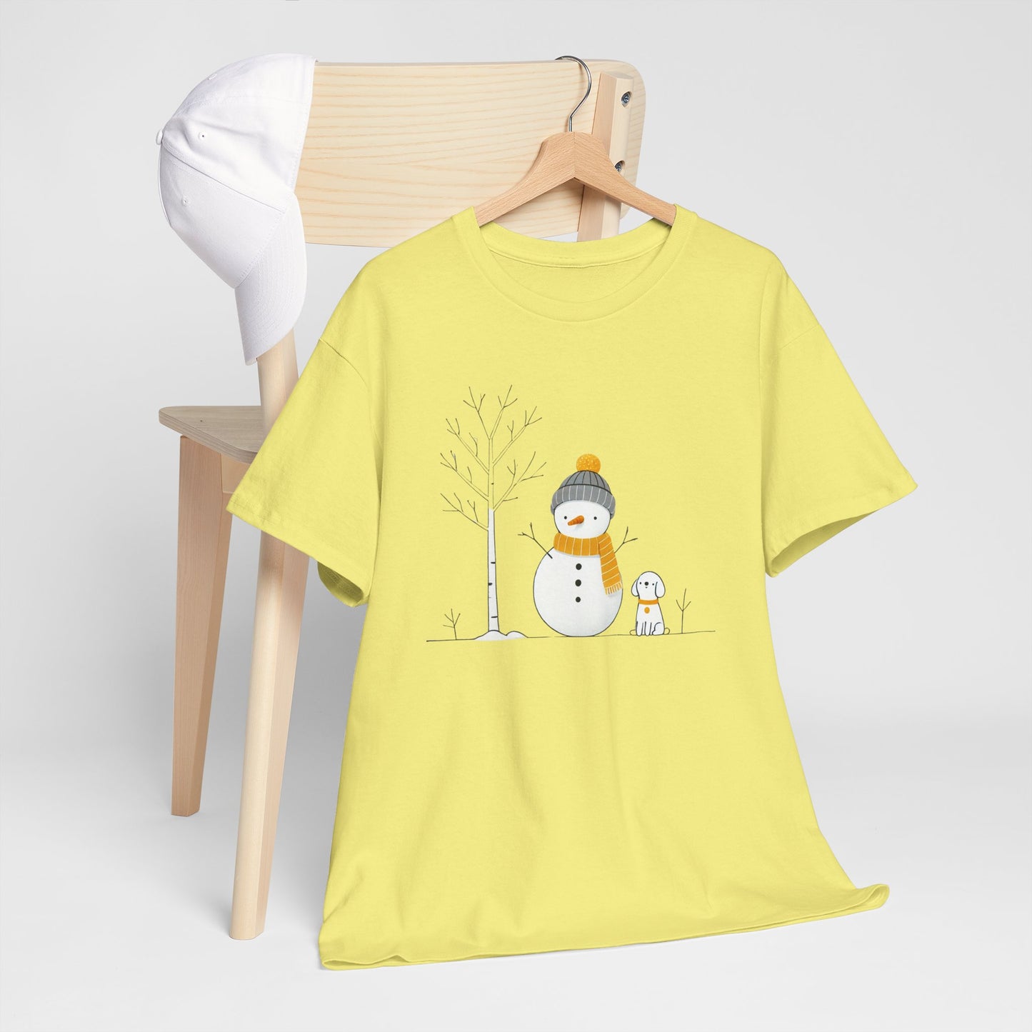 Snowman and dog Winter scene Unisex Heavy Cotton Tee - S - 3X