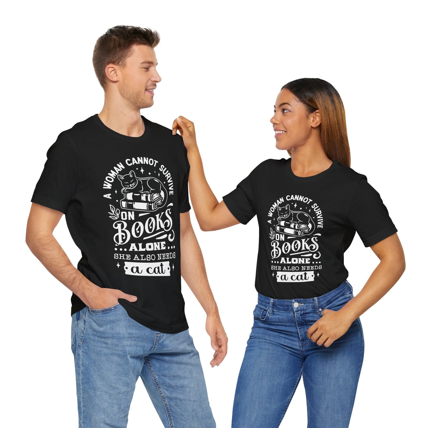 Books and a Cat - Unisex Jersey Short Sleeve Tee