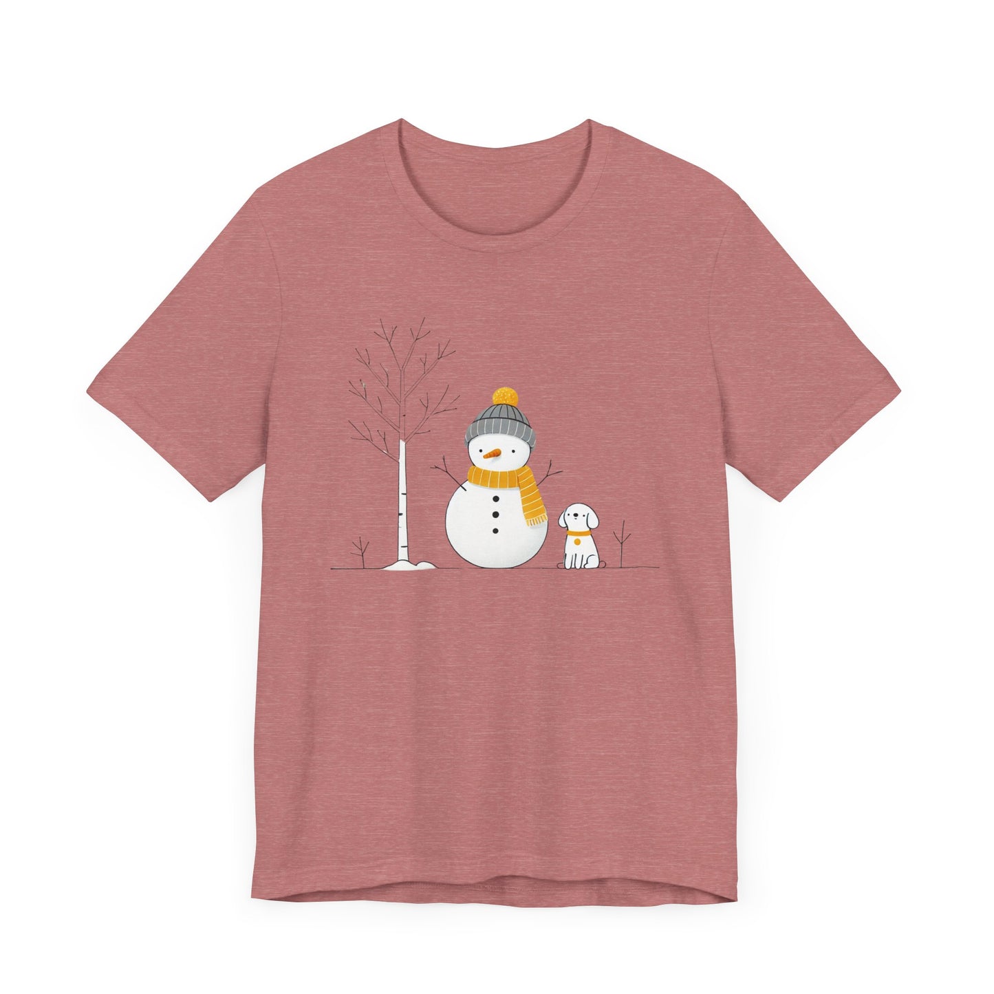 Snowman and dog winter scene Unisex Jersey Short Sleeve Tee - sizes S - 3X