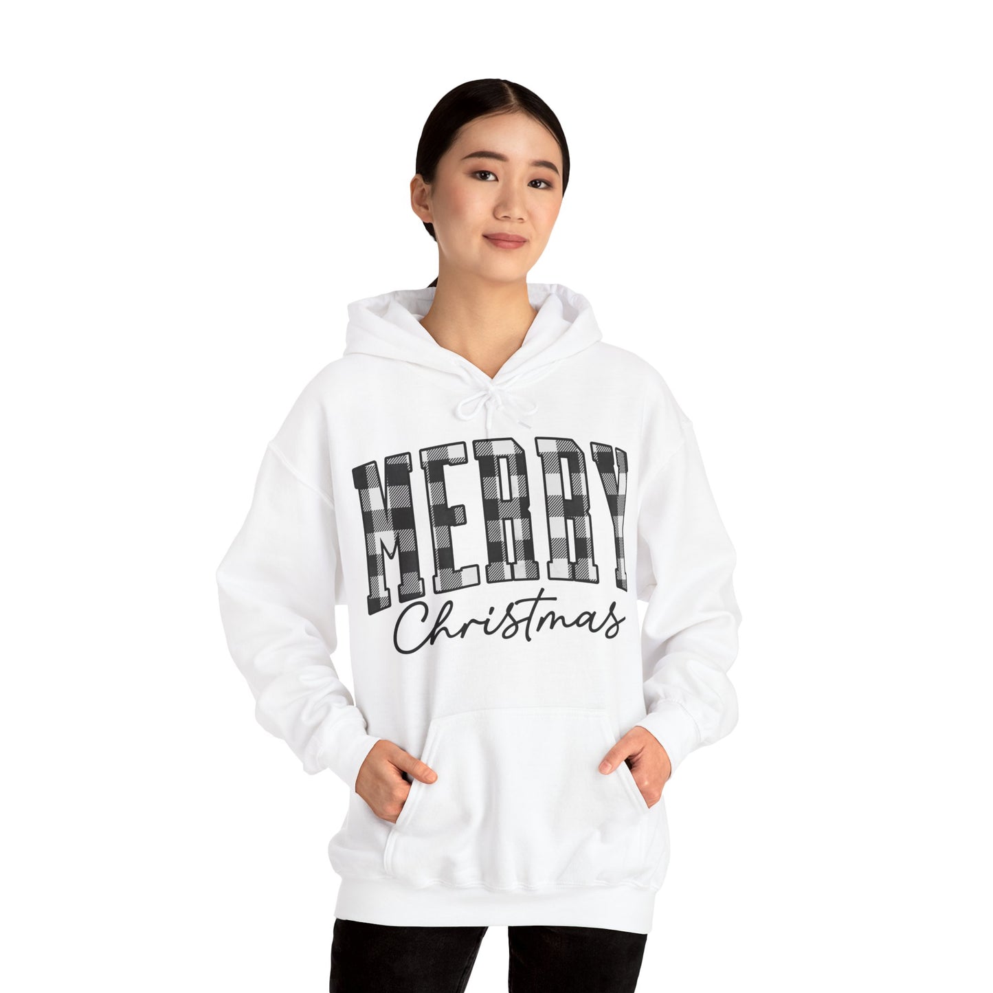 Buffalo Plaid Merry Christmas Unisex Heavy Blend Hooded Sweatshirt - S - 5X