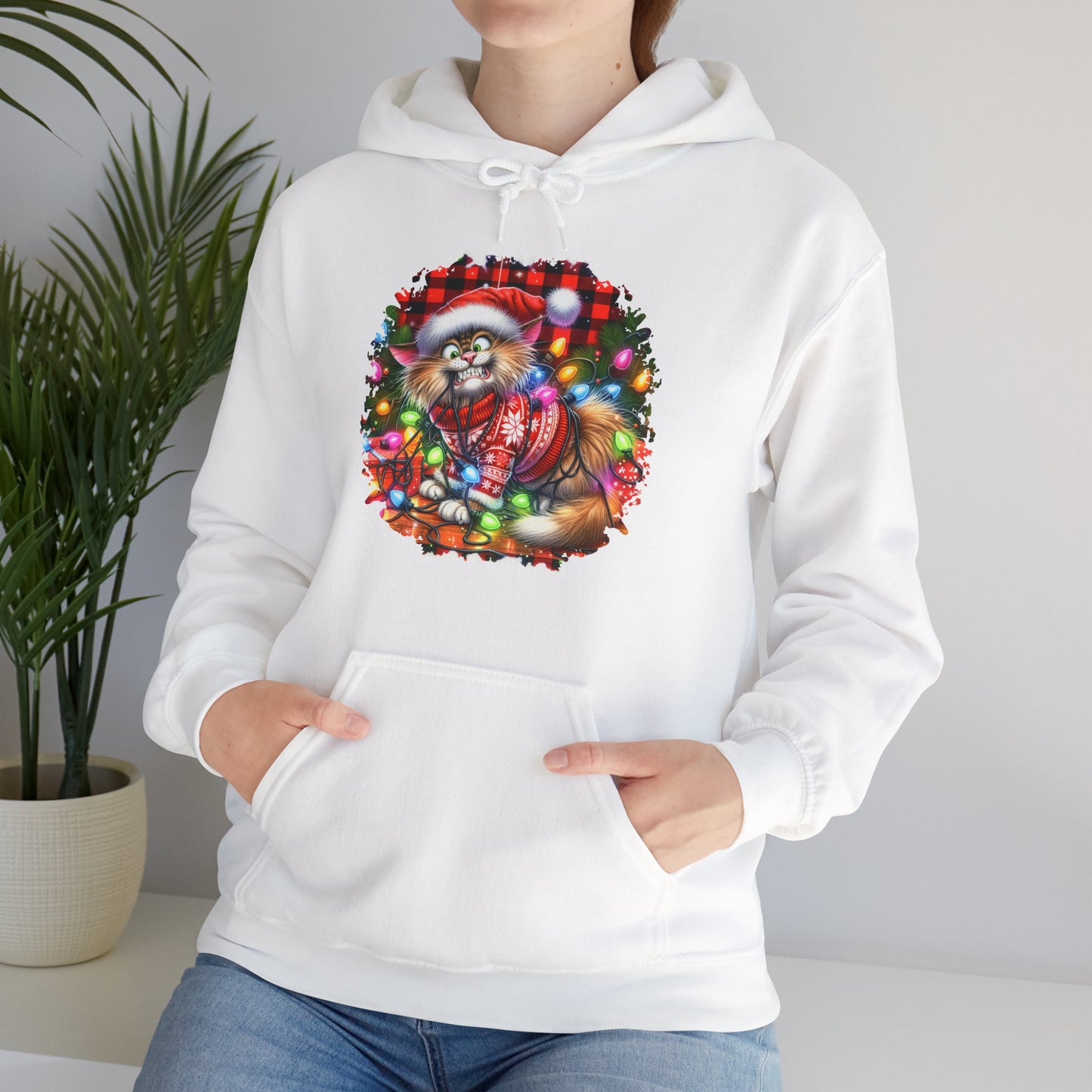 Christmas Cat Hoodie for Cat Lovers - Unisex Heavy Blend Hooded Sweatshirt