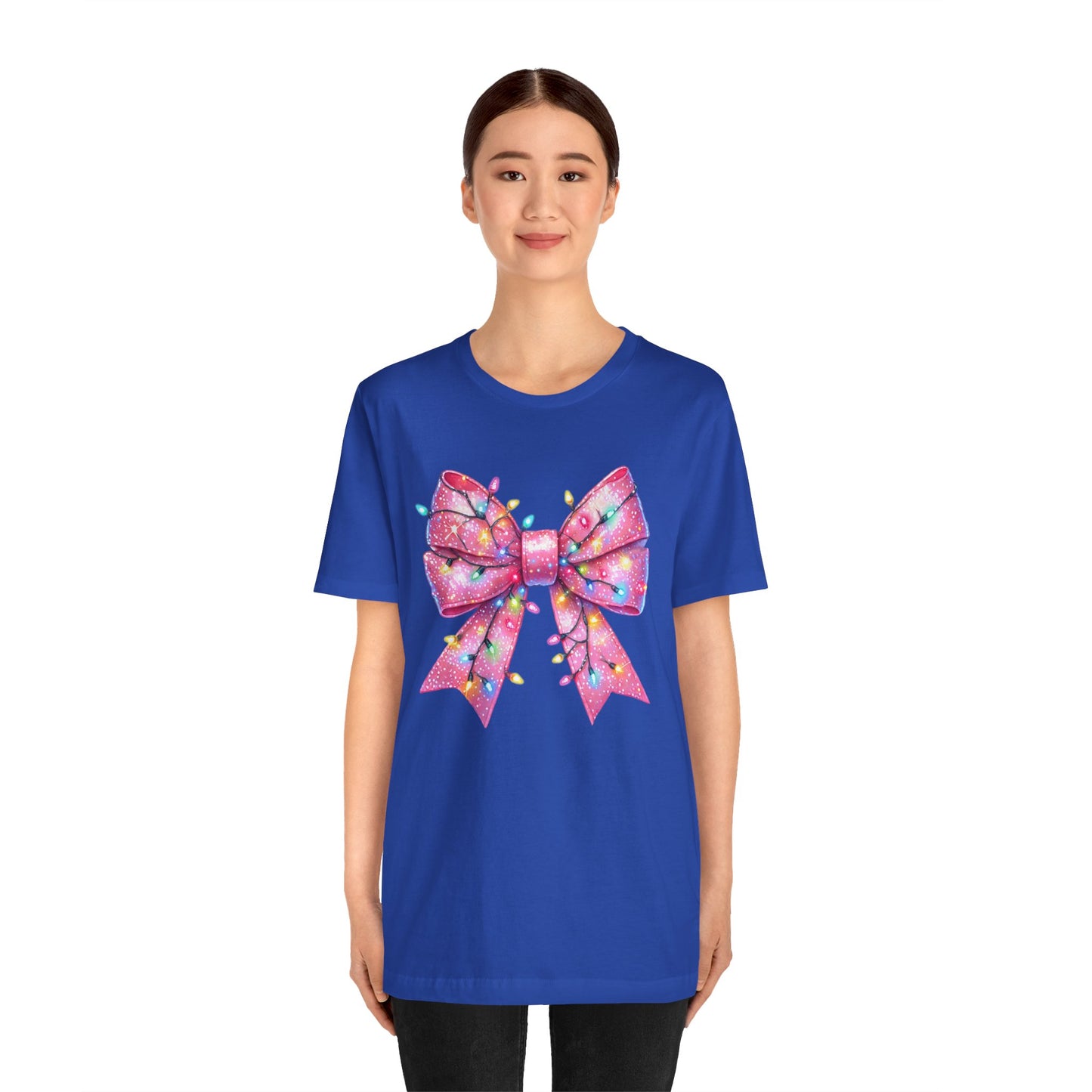 Pink Bow Christmas Tee - Festive Holiday Unisex Jersey T-shirt - sizes S - 3X