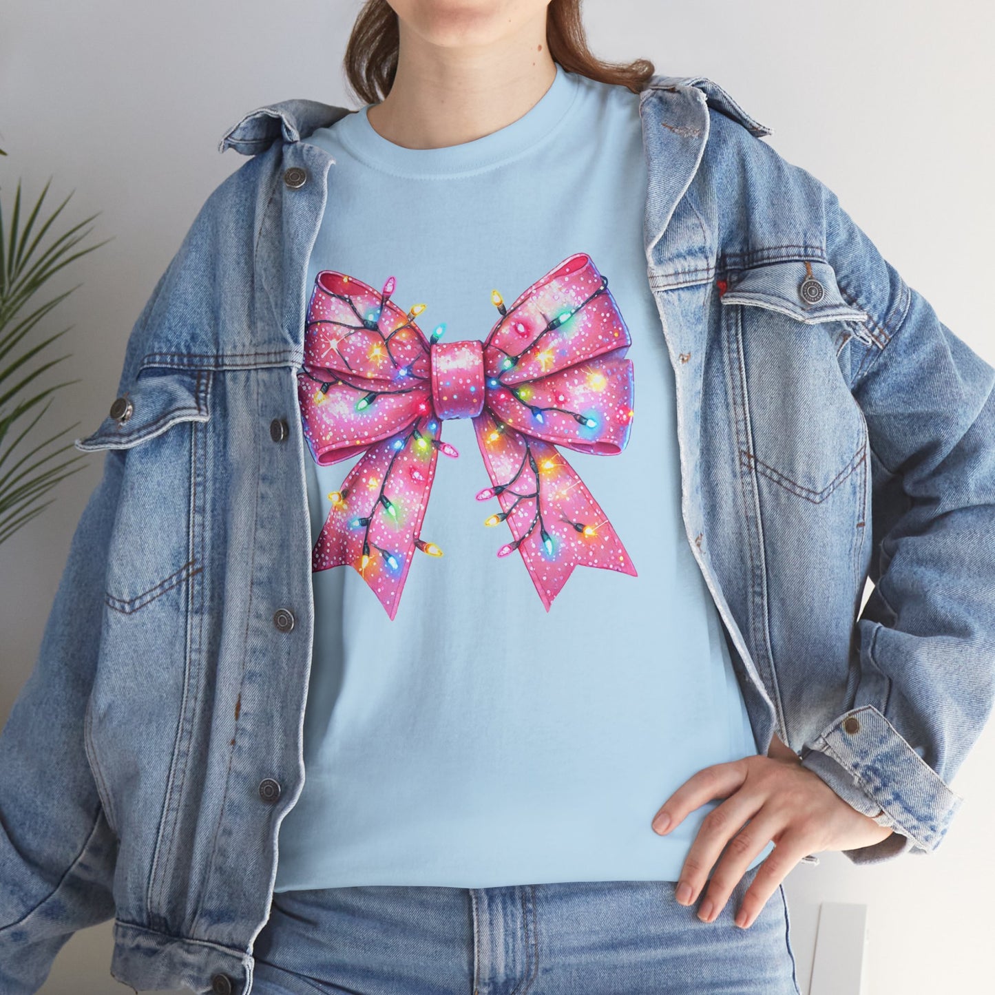 Pink Bow Unisex Tee - Christmas Lights Festive Shirt - sizes S - 5X