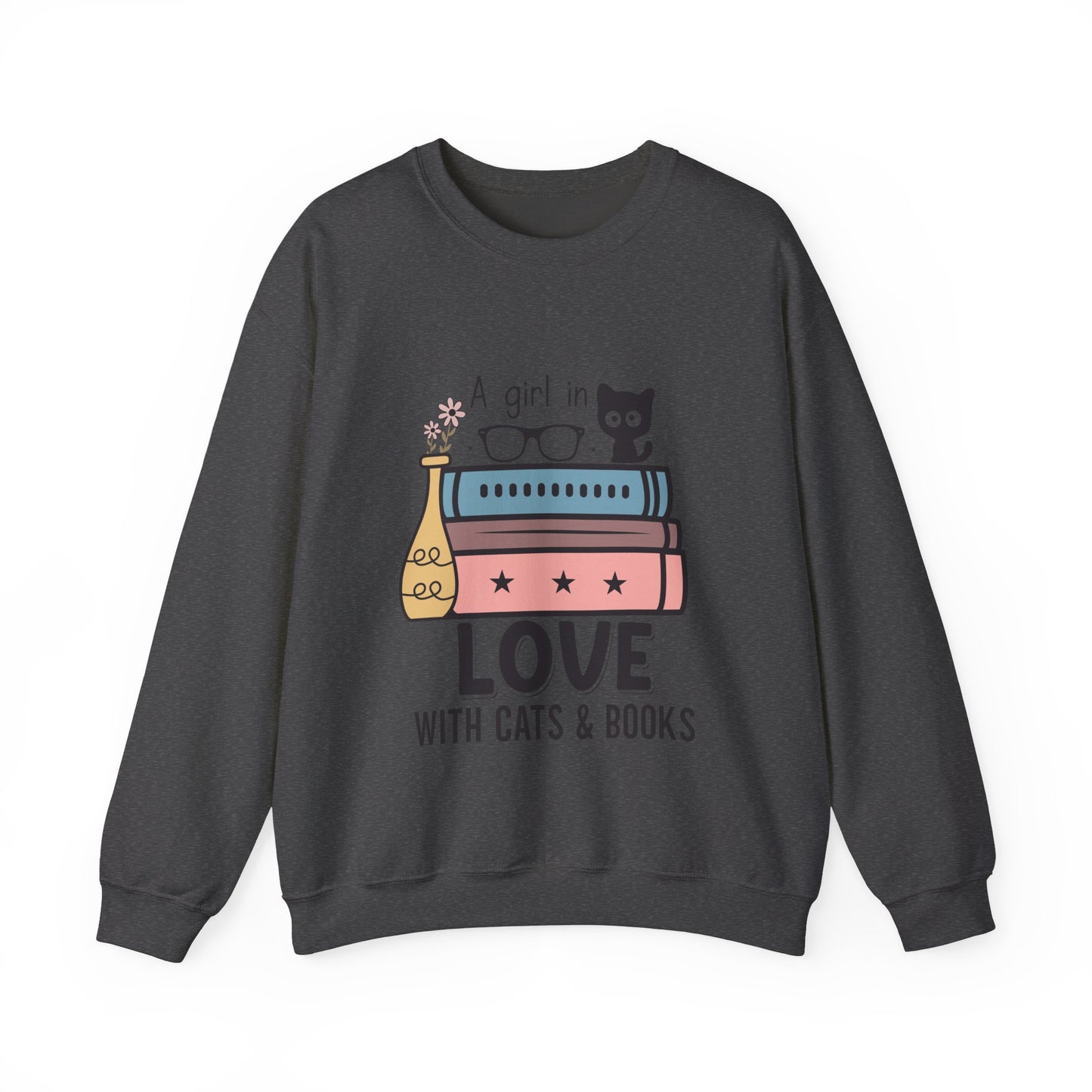 Just a girl who loves Cats and Books Unisex Heavy Blend Crewneck Sweatshirt