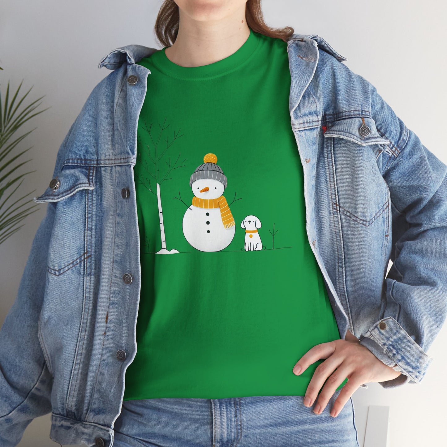 Snowman and dog Winter scene Unisex Heavy Cotton Tee - S - 3X