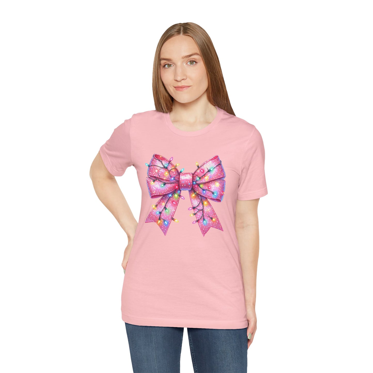 Pink Bow Christmas Tee - Festive Holiday Unisex Jersey T-shirt - sizes S - 3X