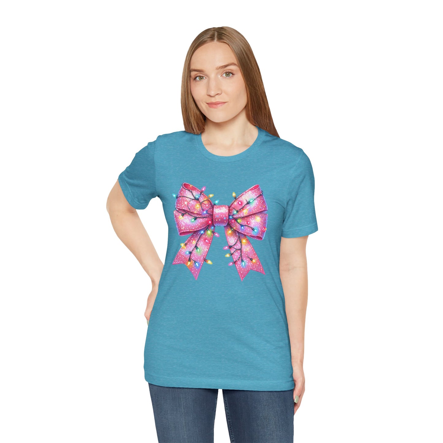 Pink Bow Christmas Tee - Festive Holiday Unisex Jersey T-shirt - sizes S - 3X