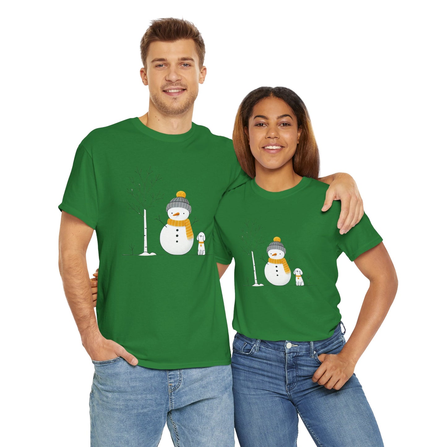 Snowman and Dog Unisex Heavy Cotton Tee - sizes S - 5X