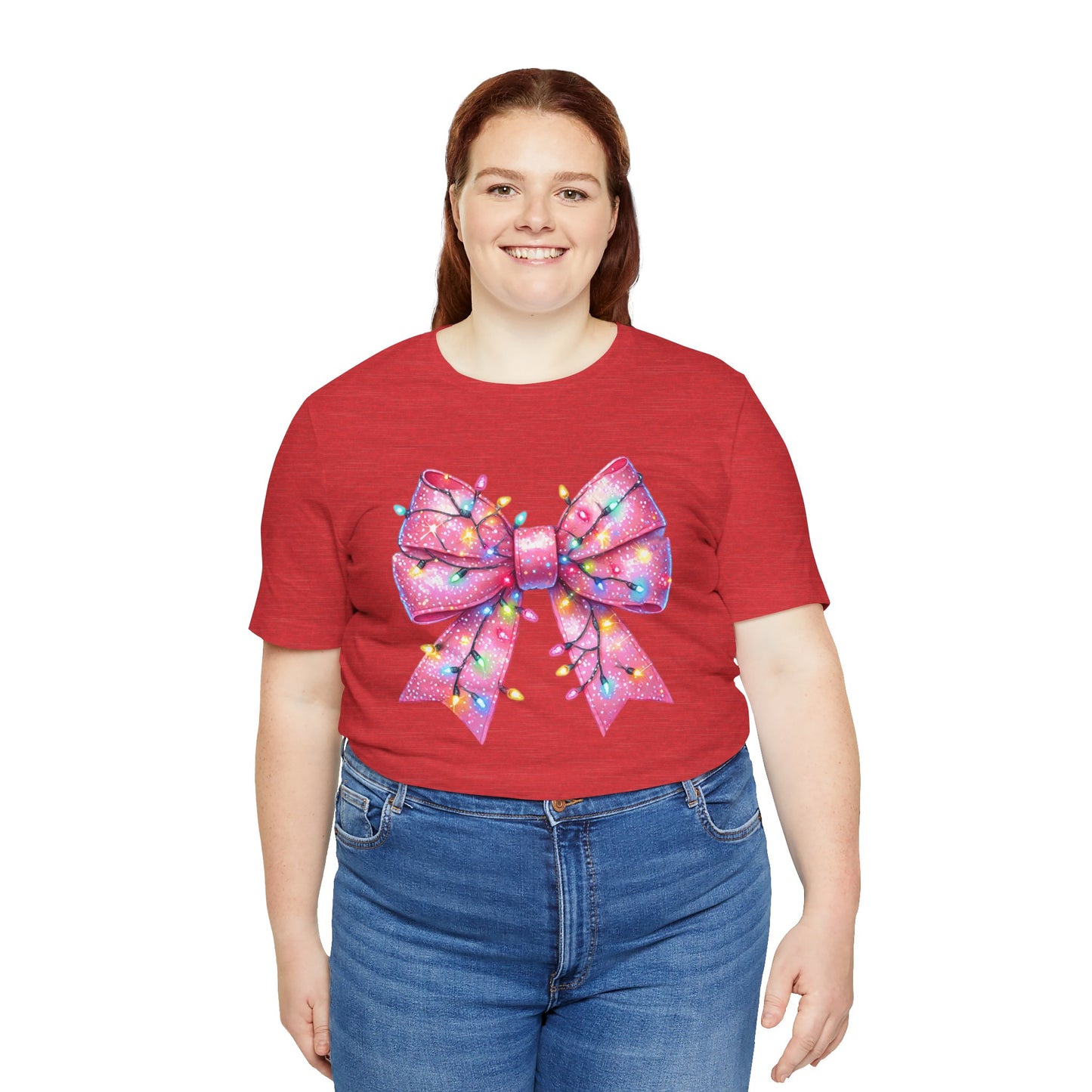 Pink Christmas Bow Unisex Jersey Short Sleeve Tee - sizes S - 3X