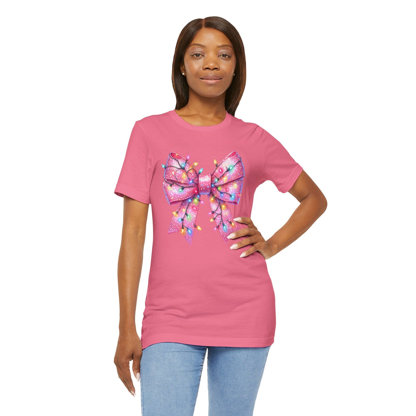 Pink Bow Christmas Tee - Festive Holiday Unisex Jersey T-shirt - sizes S - 3X