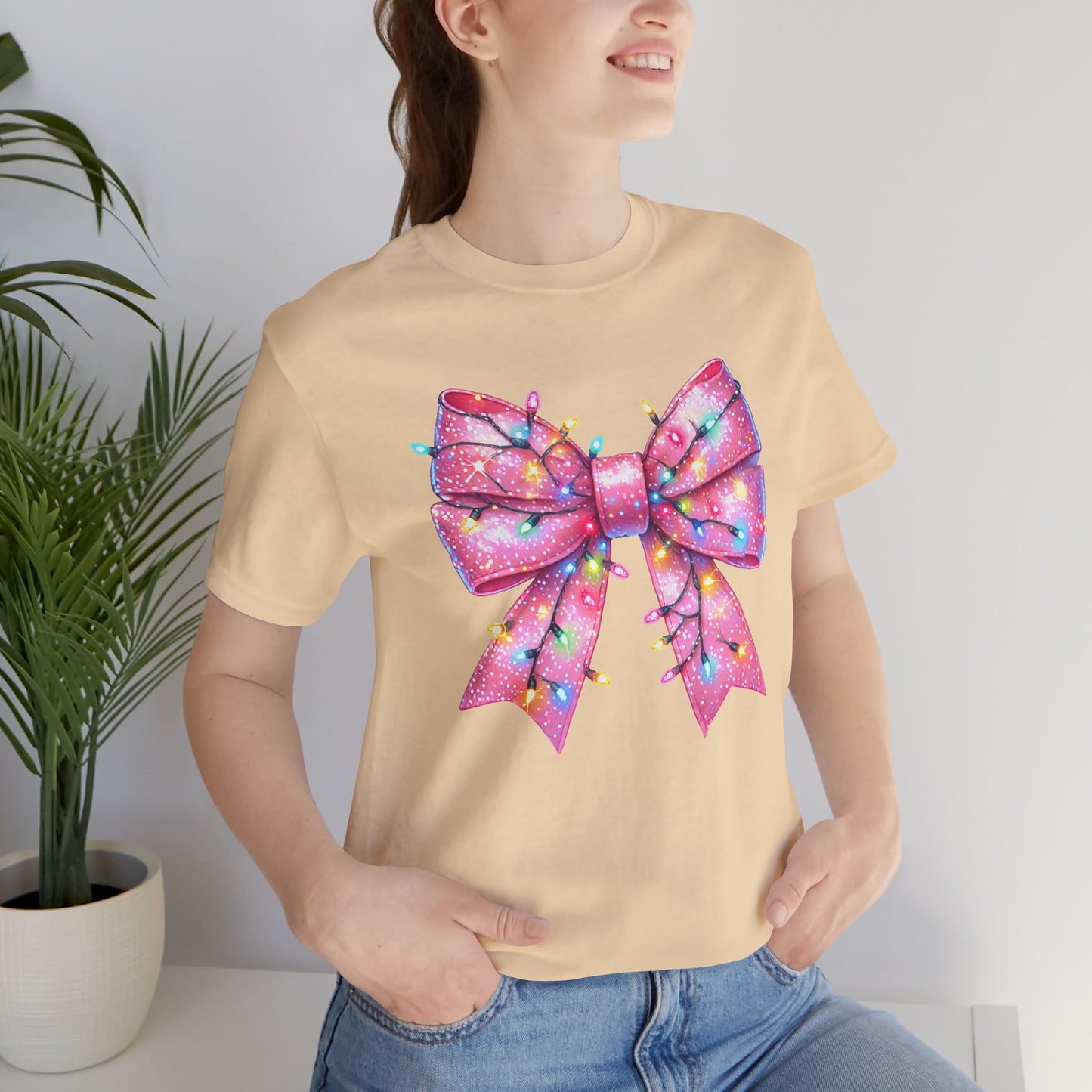 Pink Christmas Bow Unisex Jersey Short Sleeve Tee - sizes S - 3X