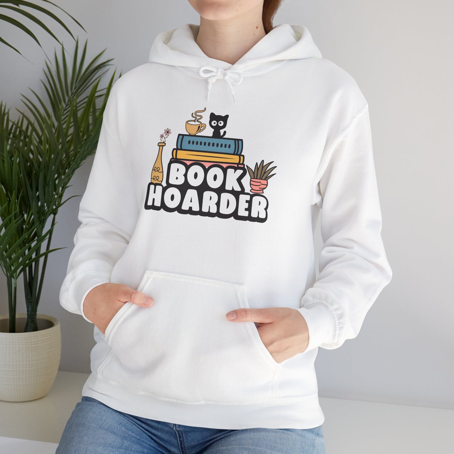 Book Hoarder Heavy Blend Unisex Hoodie - Funny Cat Lover Sweatshirt - sizes S - 5X