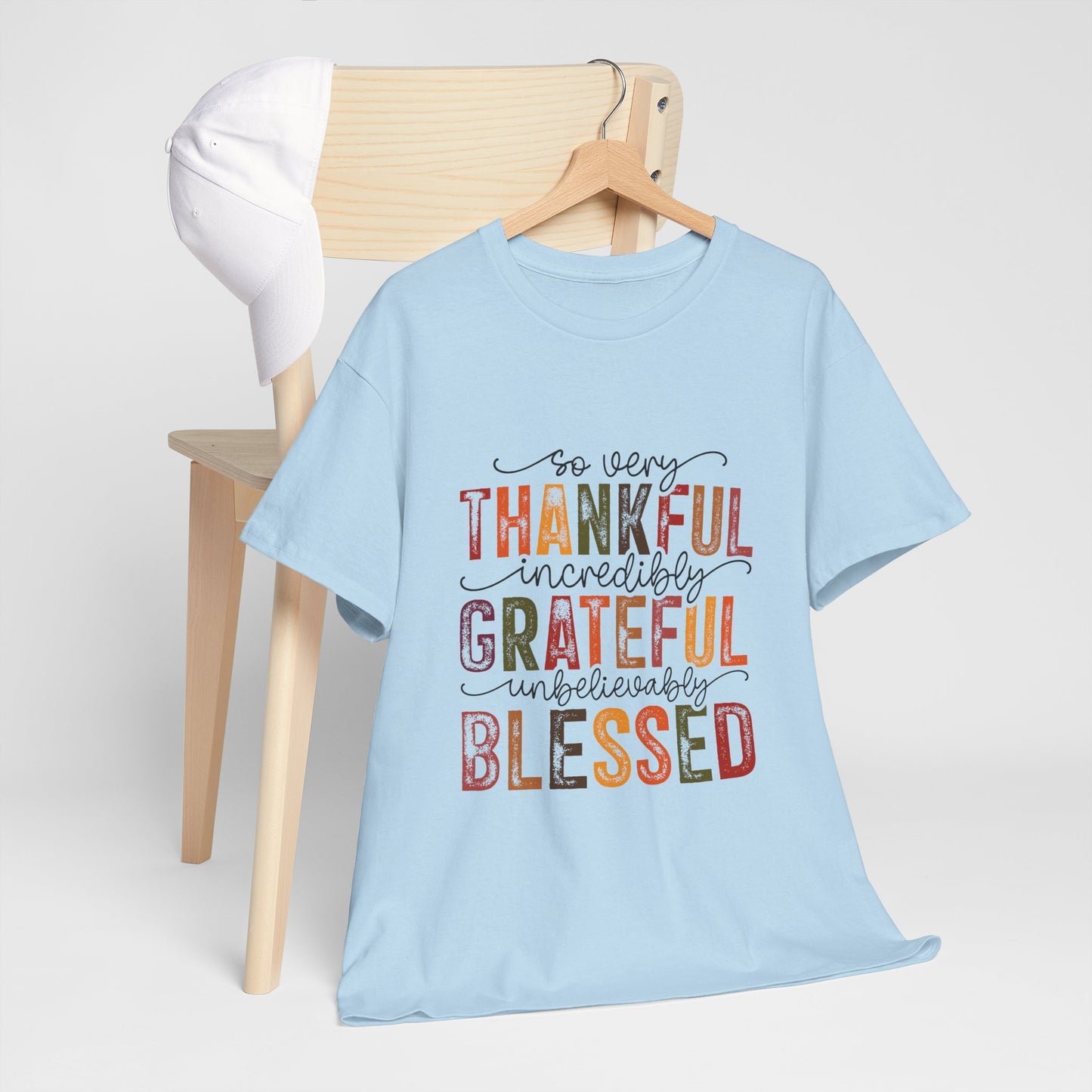 Thankful Grateful Blessed Unisex Heavy Cotton Tee - Thanksgiving Distressed Graphic T-Shirt