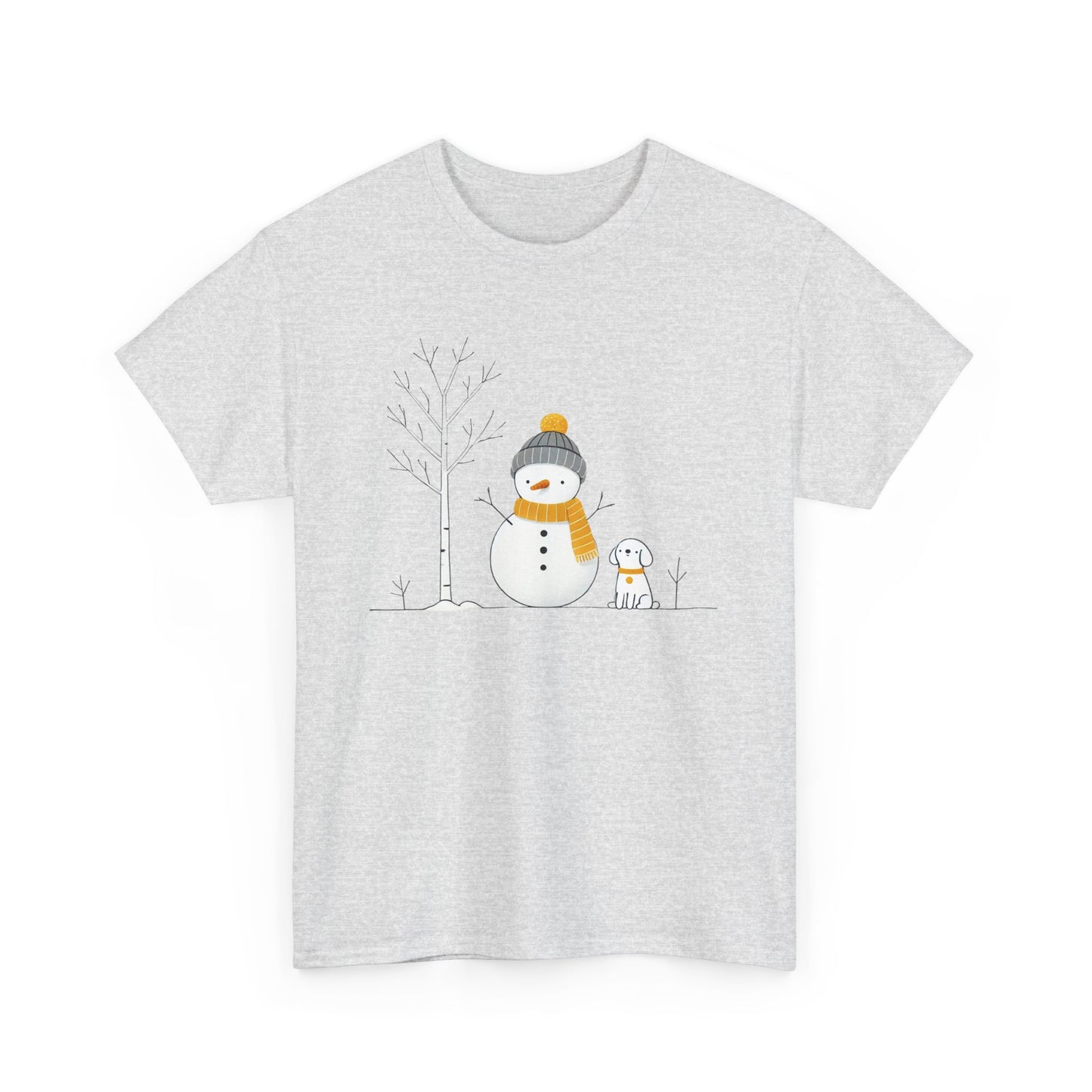 Snowman and dog Winter scene Unisex Heavy Cotton Tee - S - 3X