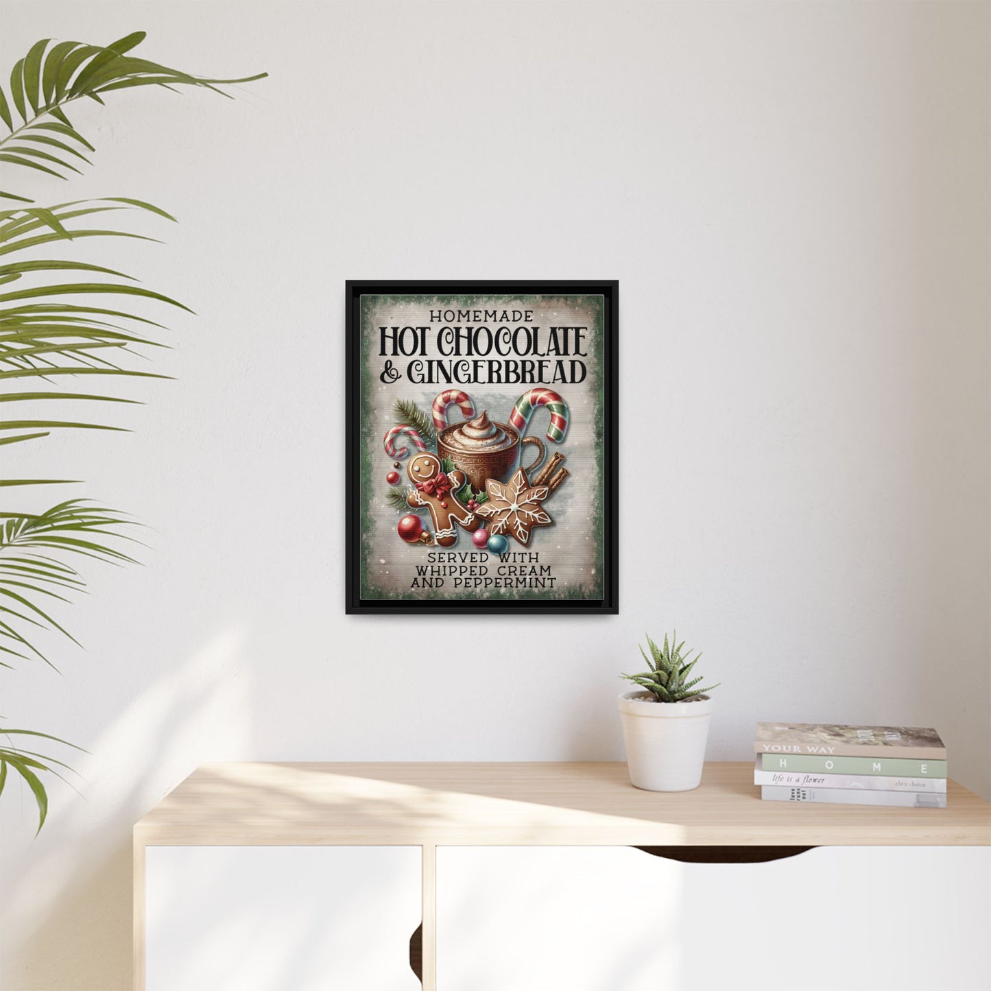 Homemade Hot Chocolate & Gingerbread Matte Canvas, Framed (Multi-color)