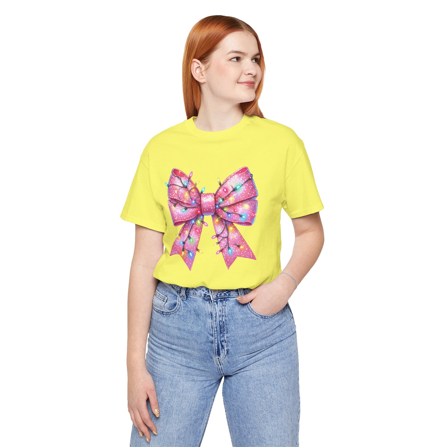 Pink Christmas Bow Unisex Jersey Short Sleeve Tee - sizes S - 3X