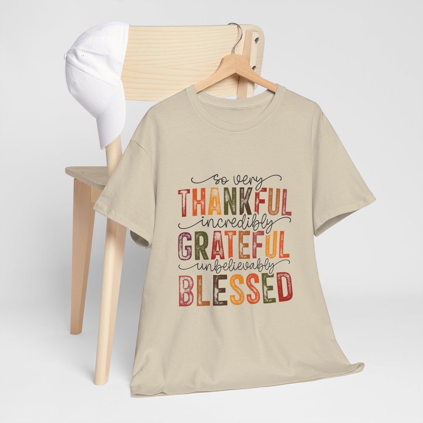 Thankful Grateful Blessed Unisex Heavy Cotton Tee - Thanksgiving Distressed Graphic T-Shirt