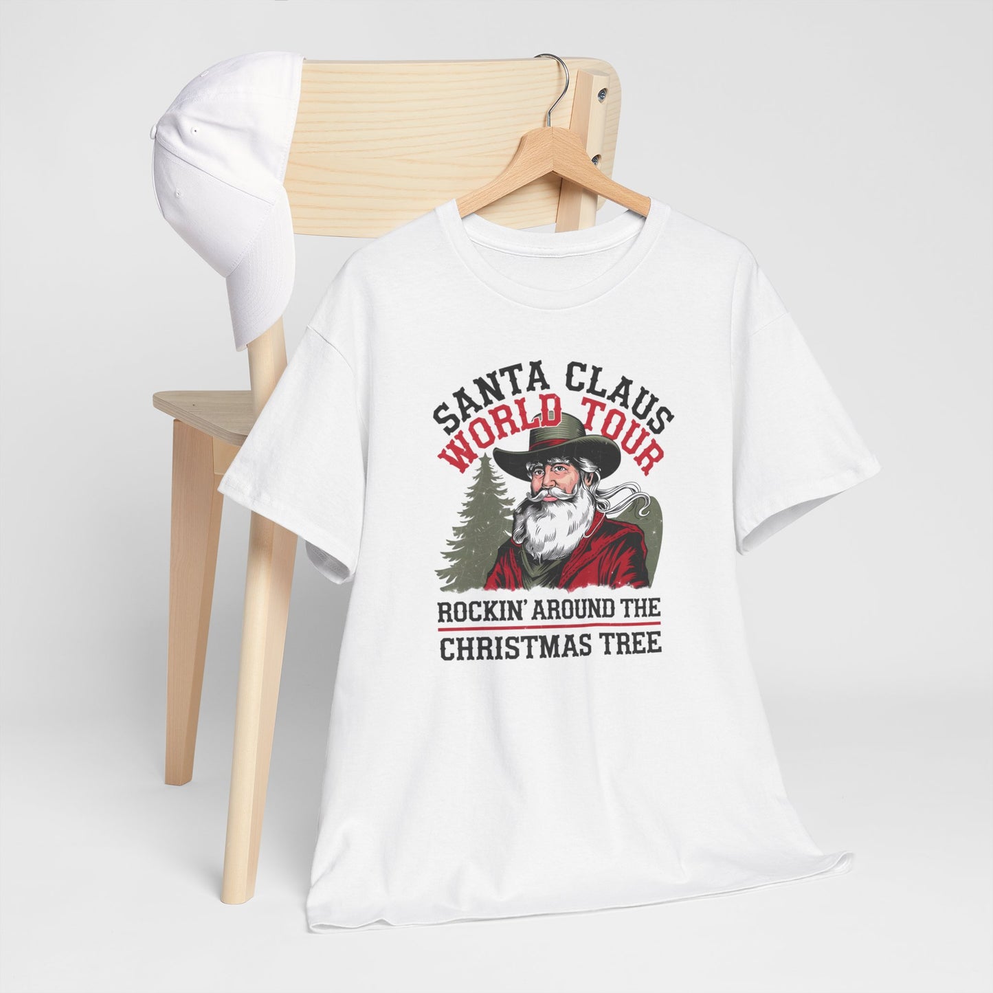 Cowboy Santa World Tour Unisex Heavy Cotton T-shirt - Christmas Funny Country Graphic Holiday Tee - sizes S - 5X