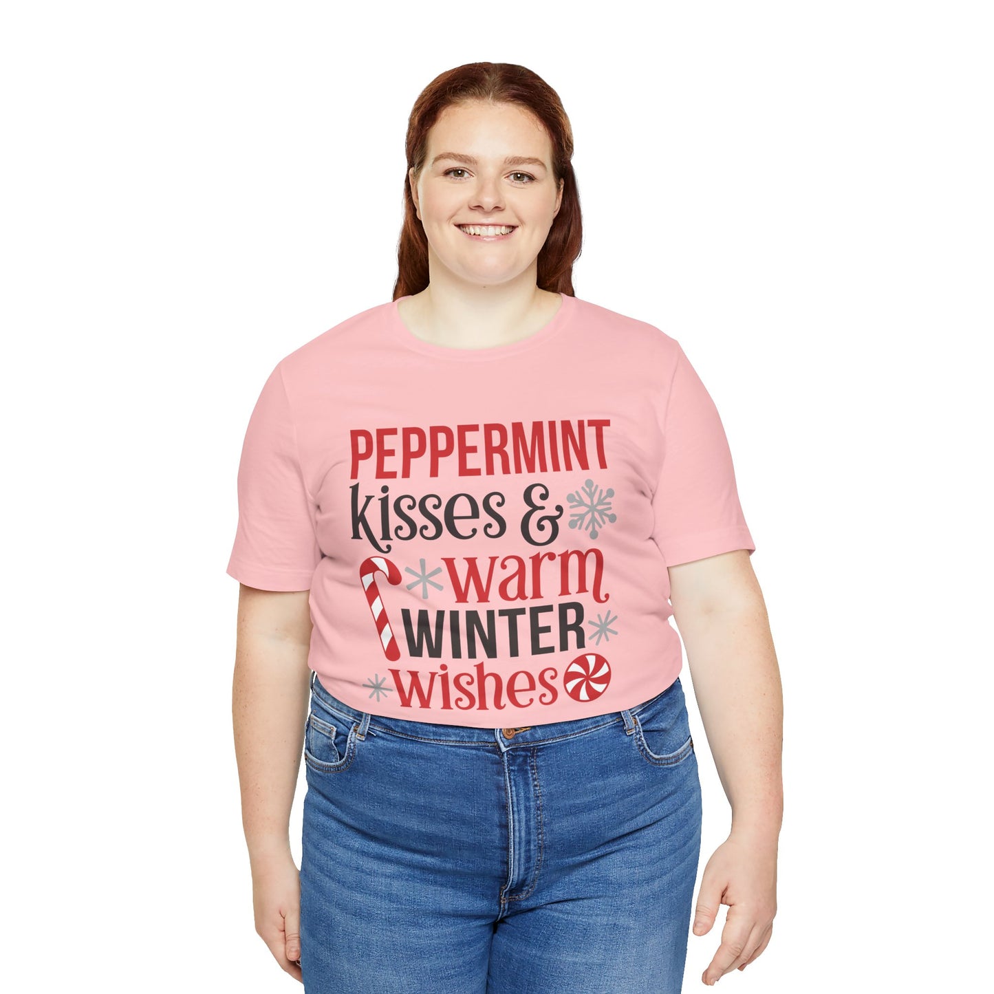 Peppermint Kisses and Warm Winter Wishes Unisex Jersey Short Sleeve Tee - sizes S - 3X