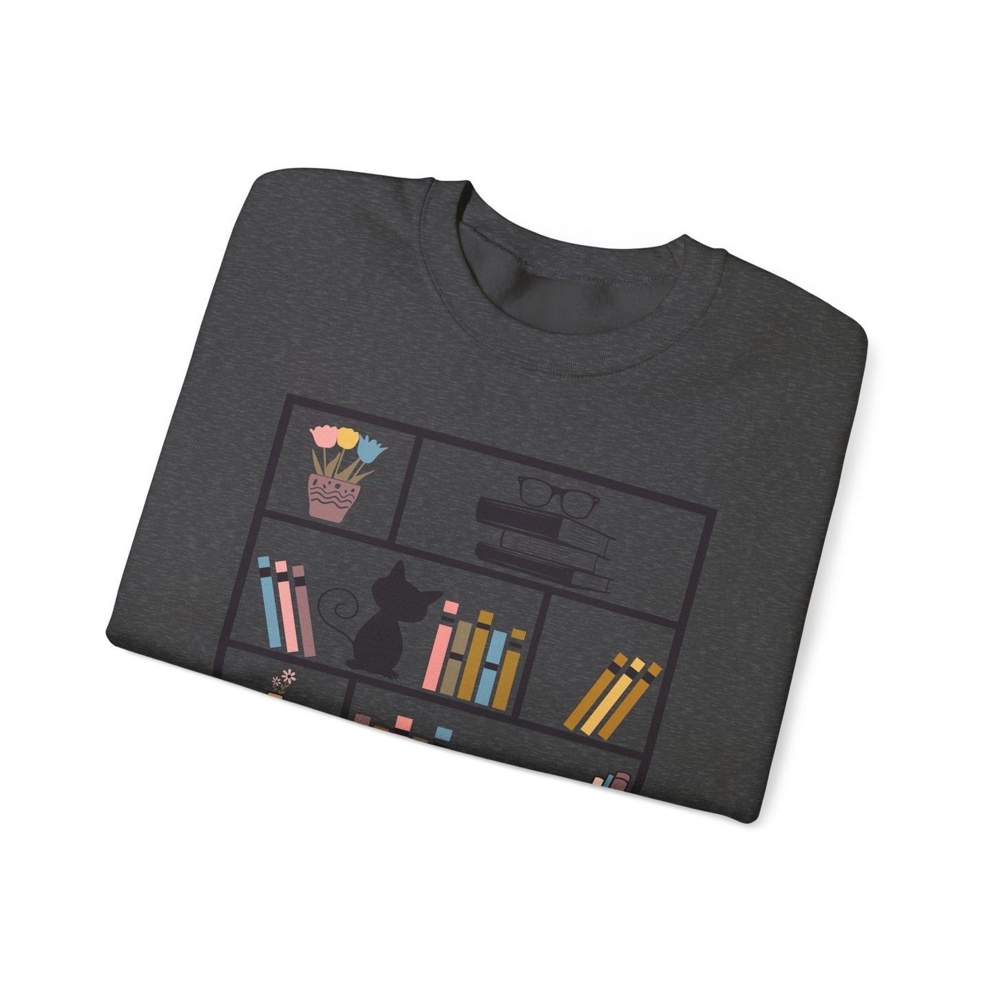 Unisex Heavy Blend™ Crewneck Sweatshirt - Cute bookshelf with cat - Sizes S - 5X