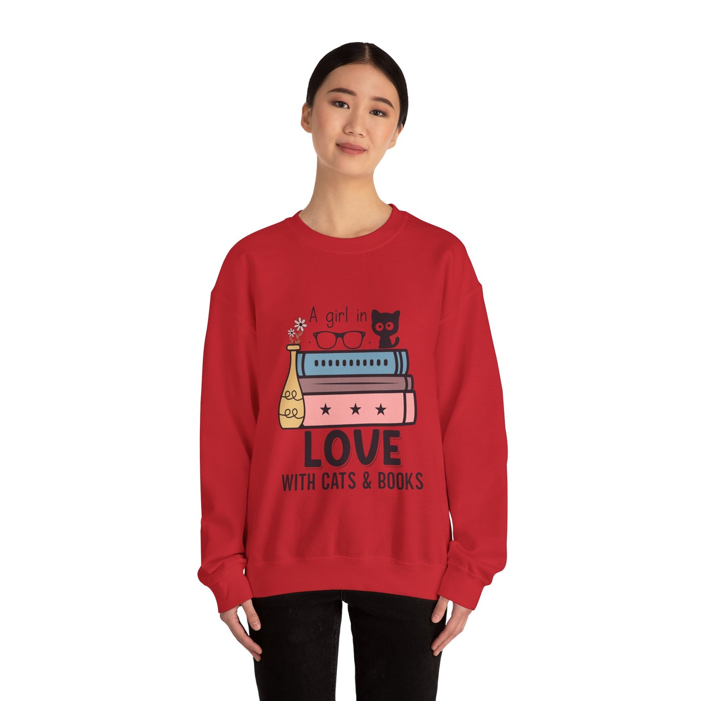 Just a girl who loves Cats and Books Unisex Heavy Blend Crewneck Sweatshirt