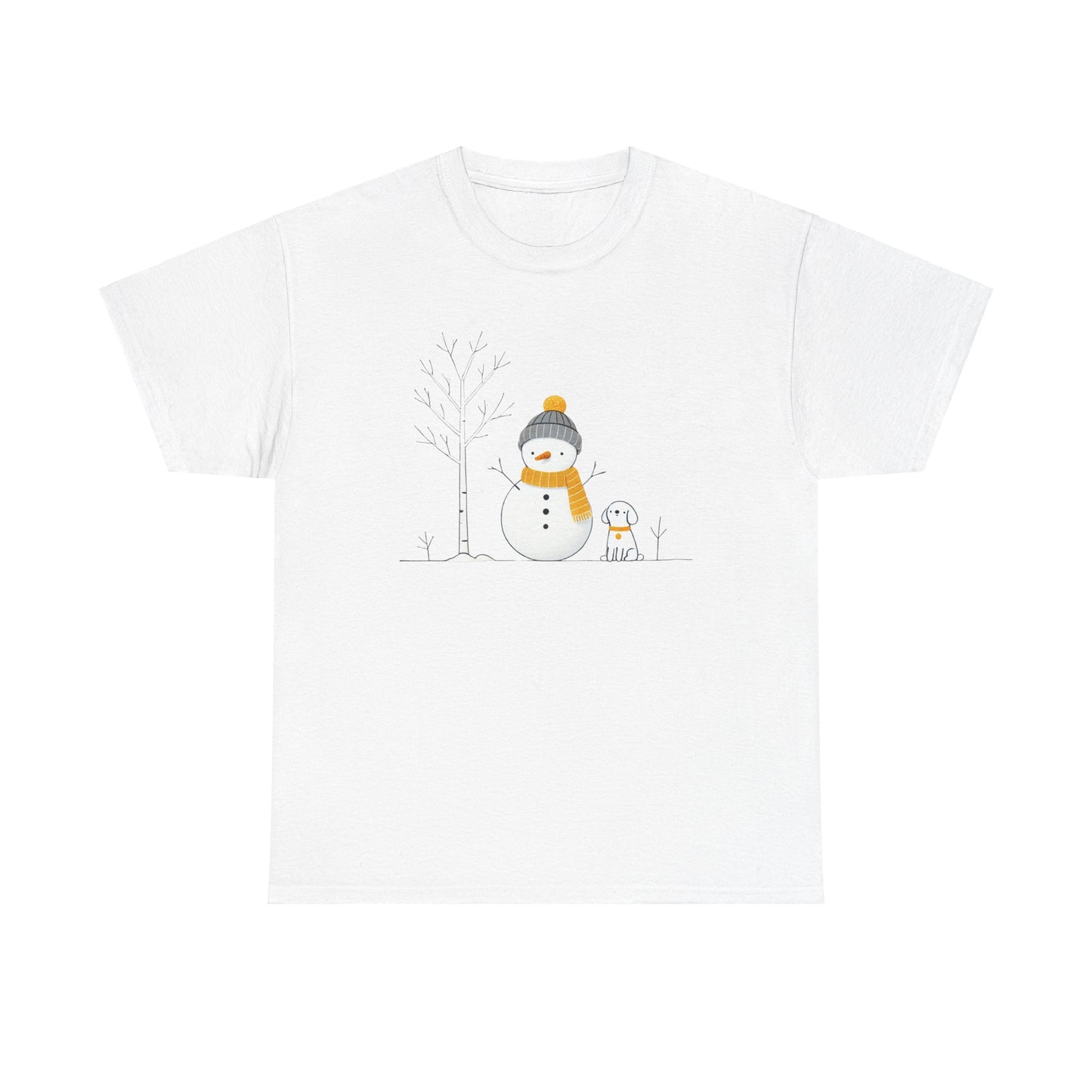 Snowman and dog Winter scene Unisex Heavy Cotton Tee - S - 3X