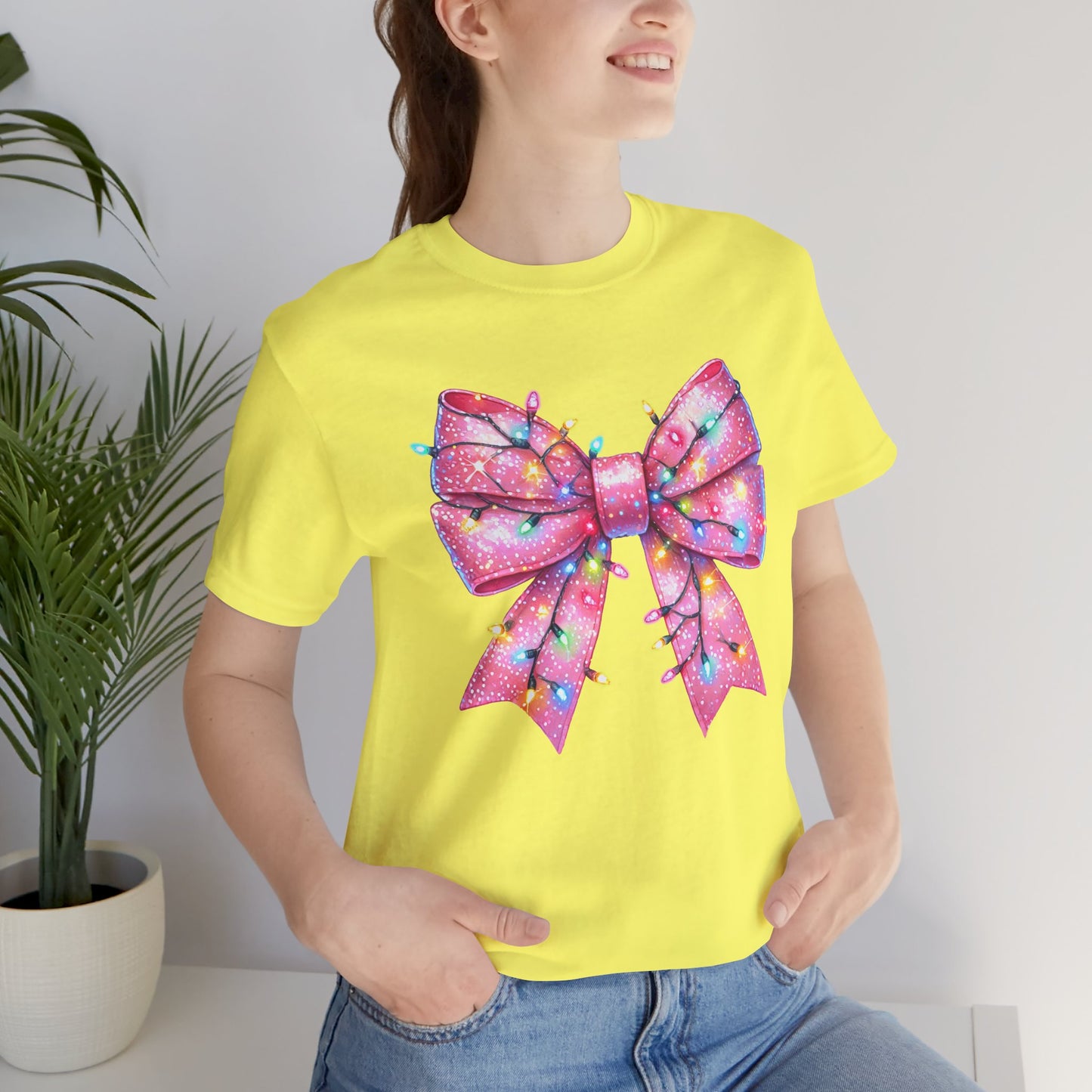 Pink Christmas Bow Unisex Jersey Short Sleeve Tee - sizes S - 3X