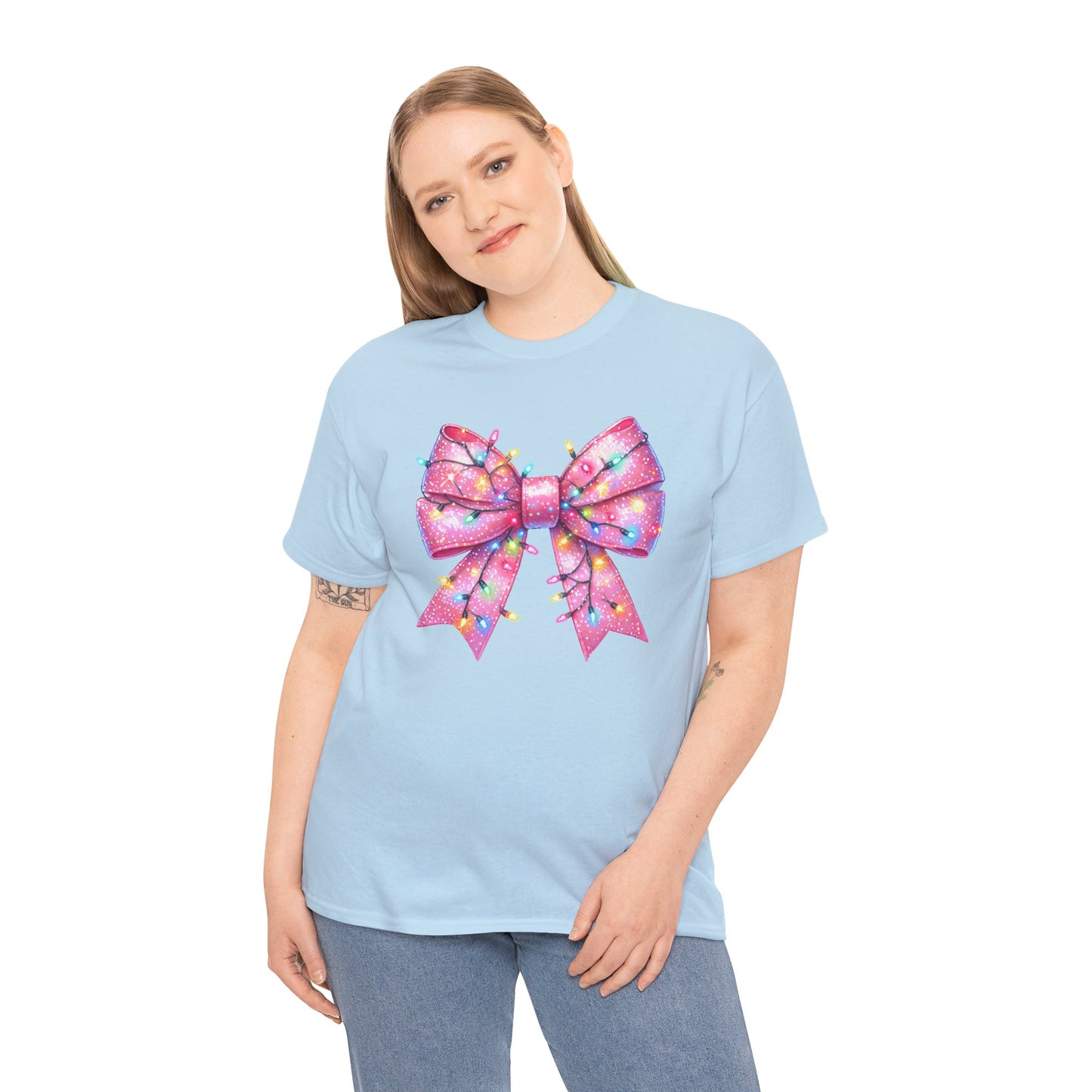 Pink Bow Unisex Tee - Christmas Lights Festive Shirt - sizes S - 5X