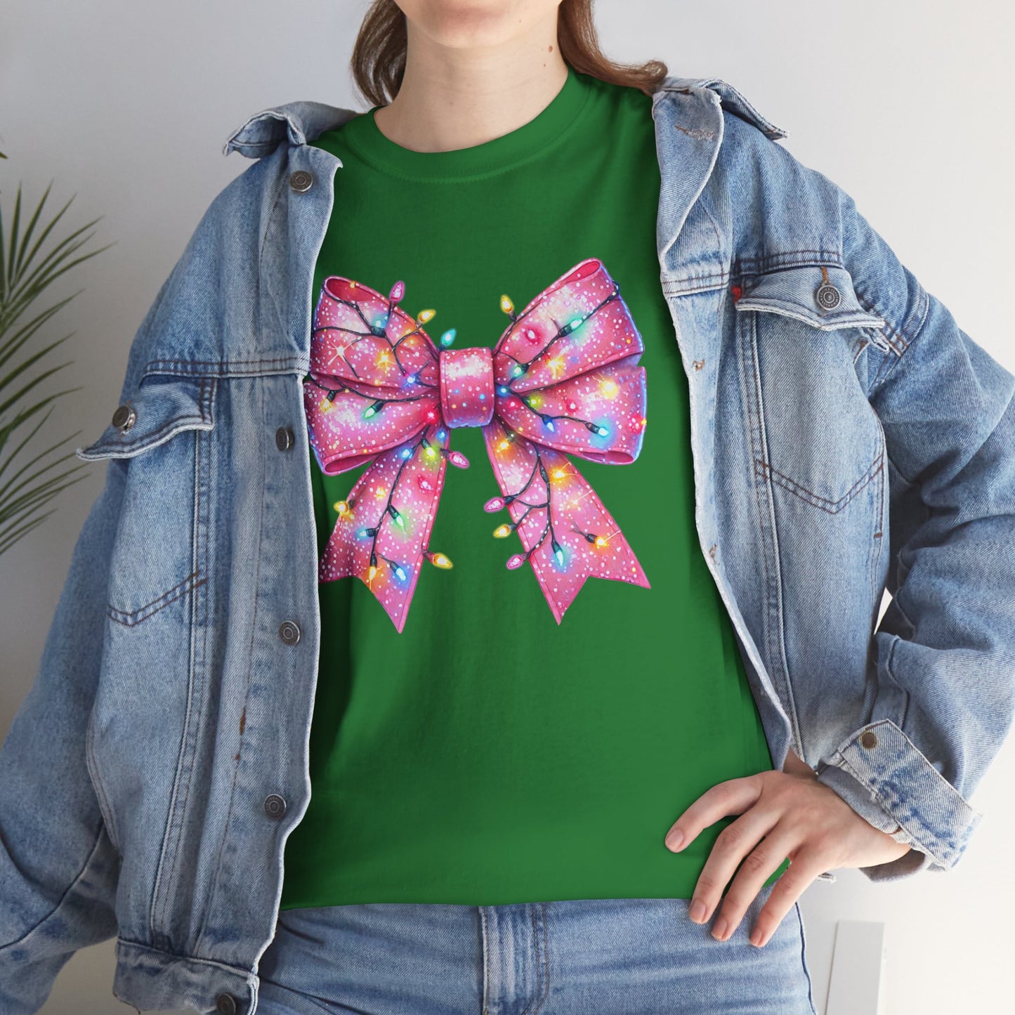 Pink Bow Unisex Tee - Christmas Lights Festive Shirt - sizes S - 5X