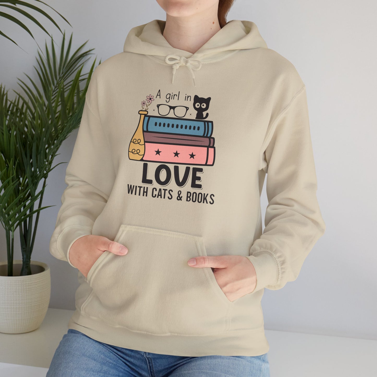 Just a girl in love with cats and books Unisex Heavy Blend™ Hooded Sweatshirt - S - 3X sizes