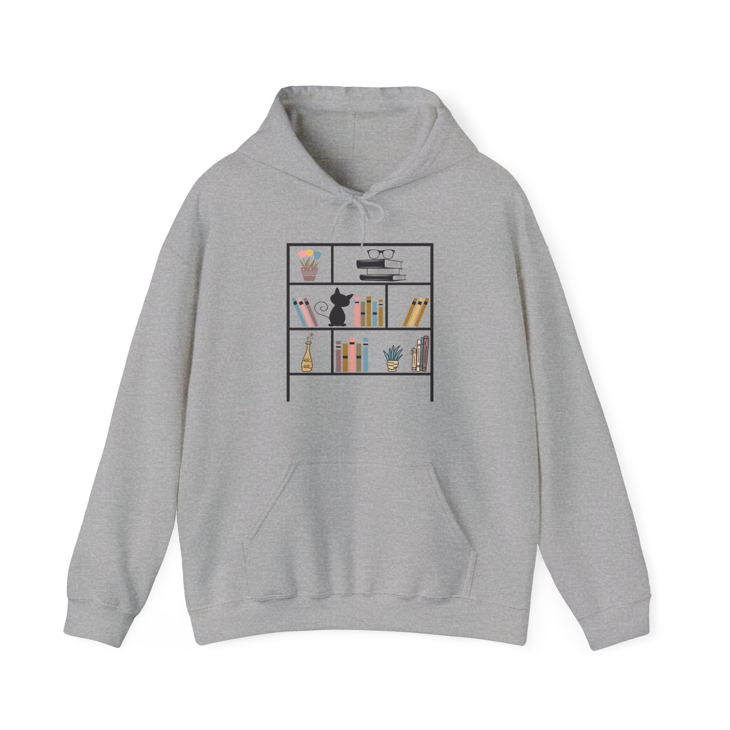 Unisex Heavy Blend™ Hooded Sweatshirt - cute bookshelf with cat - size S - 5X