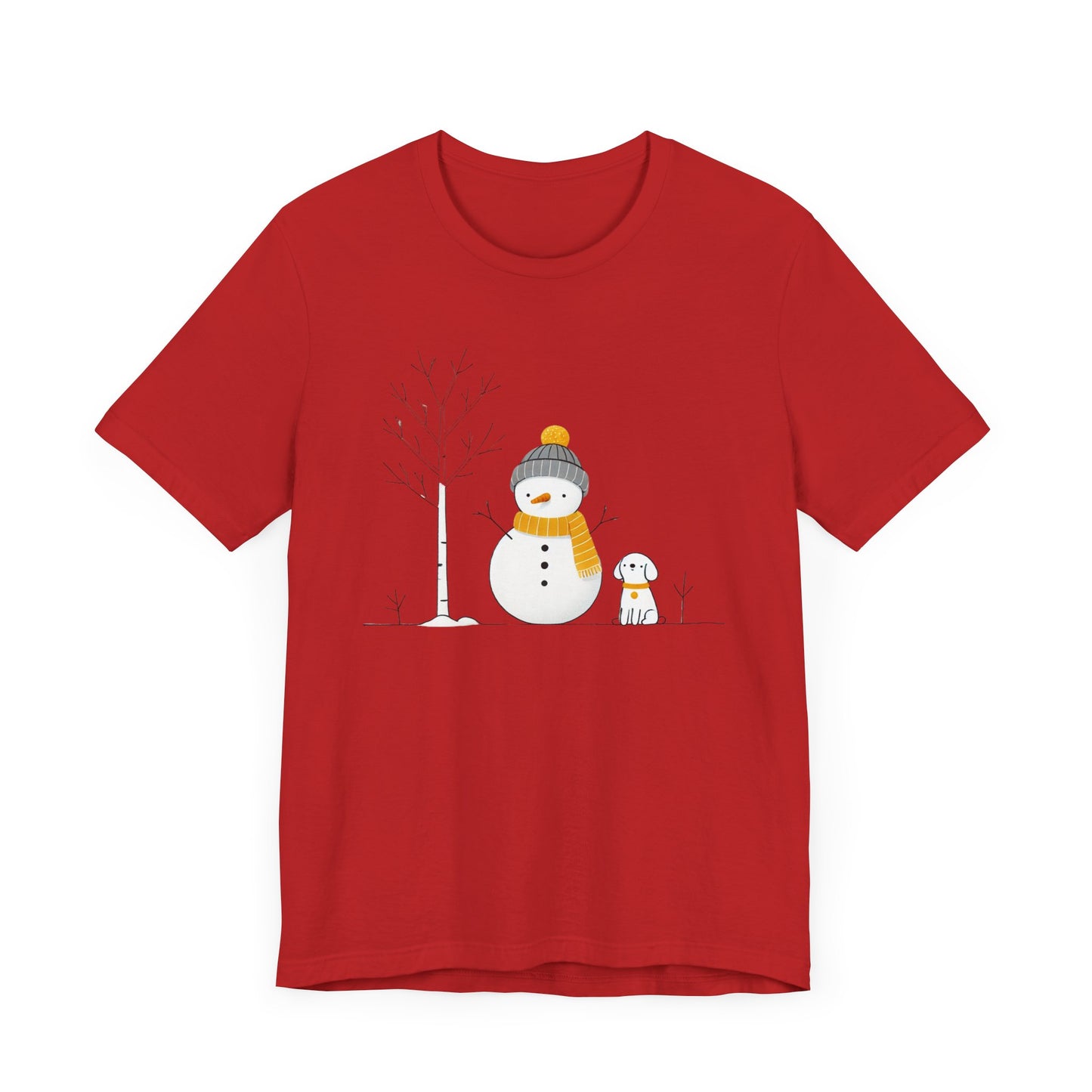 Snowman and dog winter scene Unisex Jersey Short Sleeve Tee - sizes S - 3X