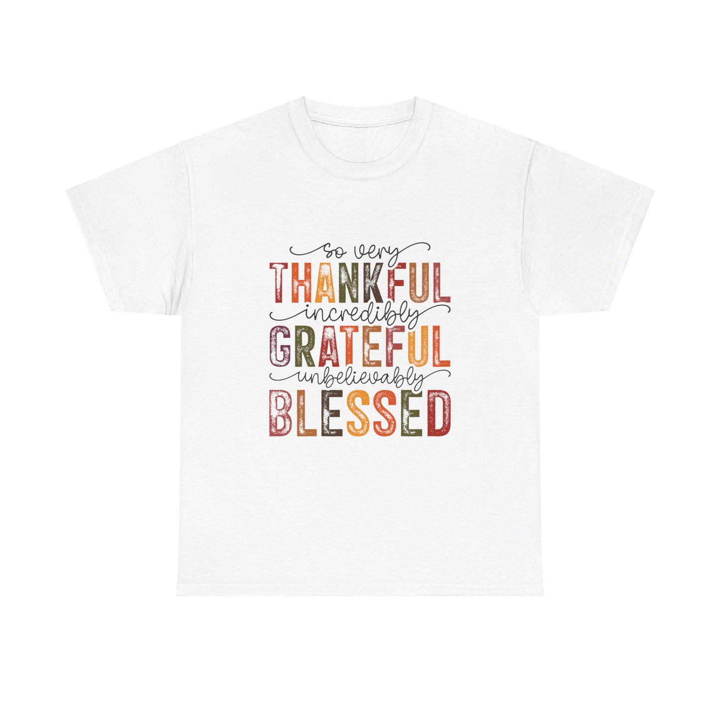 Thankful Grateful Blessed Unisex Heavy Cotton Tee - Thanksgiving Distressed Graphic T-Shirt