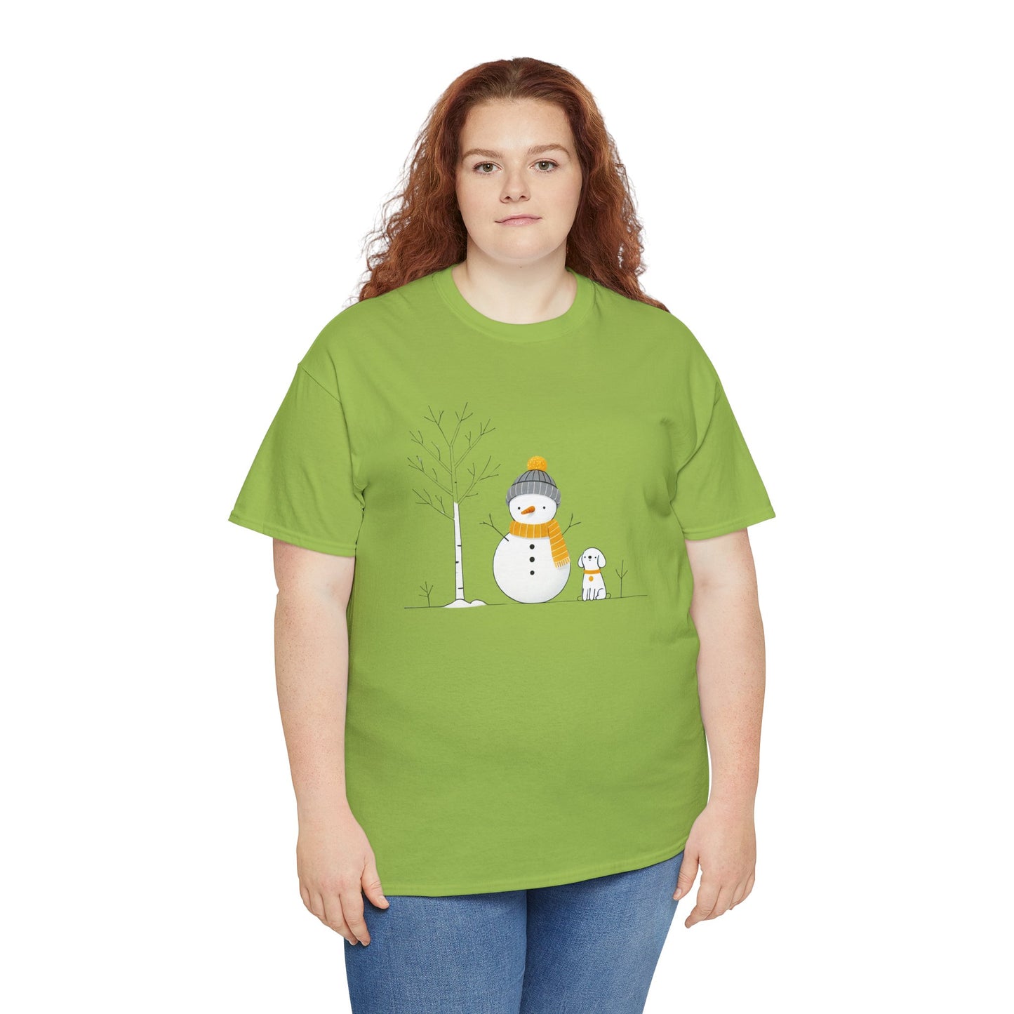 Snowman and Dog Unisex Heavy Cotton Tee - sizes S - 5X