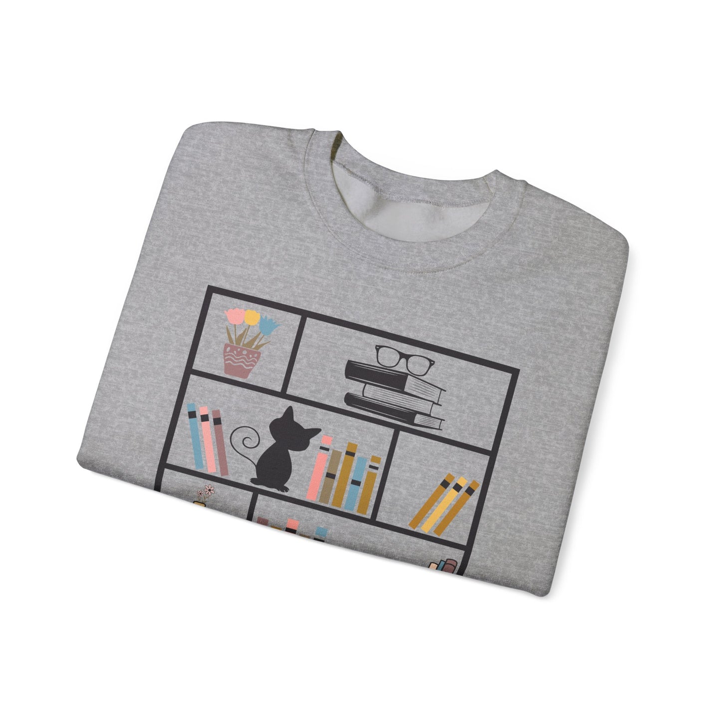 Unisex Heavy Blend™ Crewneck Sweatshirt - Cute bookshelf with cat - Sizes S - 5X