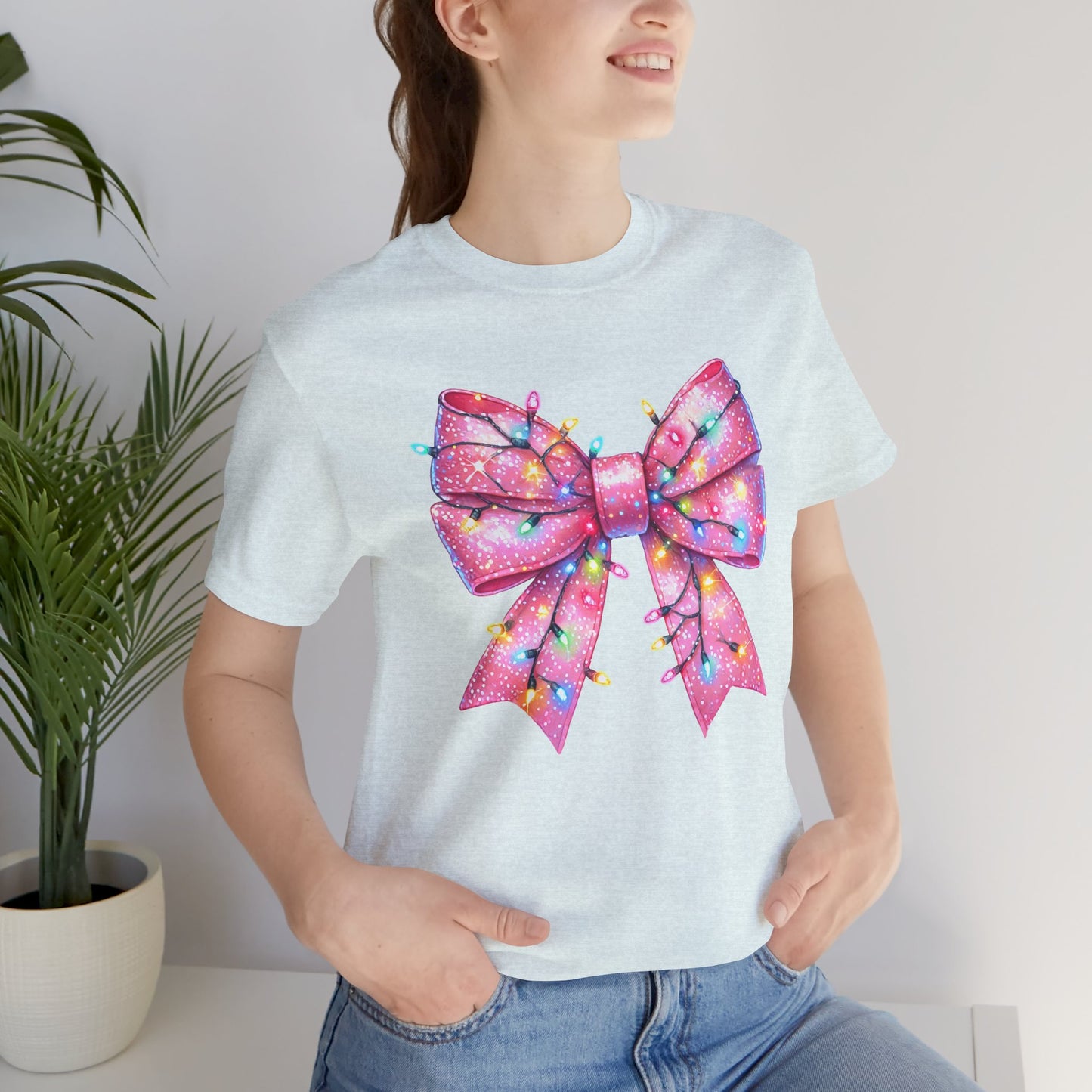 Pink Bow Christmas Tee - Festive Holiday Unisex Jersey T-shirt - sizes S - 3X