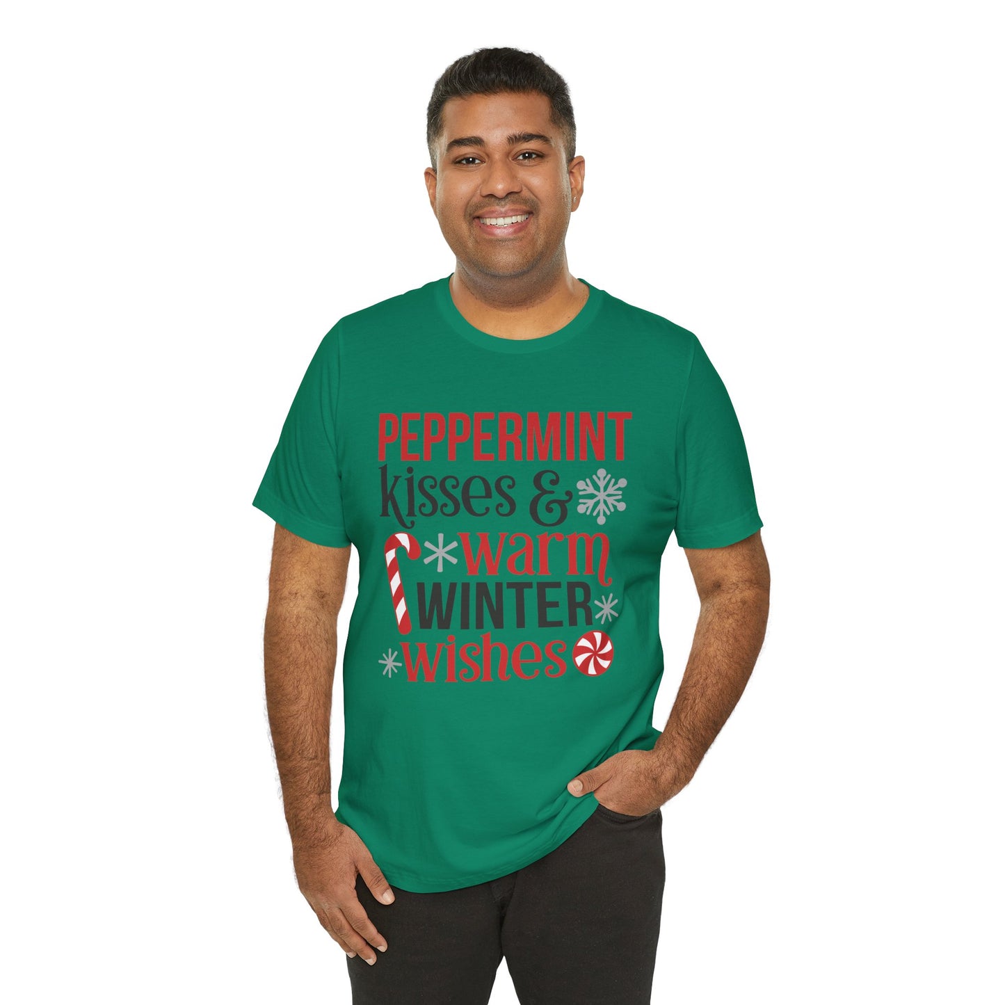 Peppermint Kisses and Warm Winter Wishes Unisex Jersey Short Sleeve Tee - sizes S - 3X