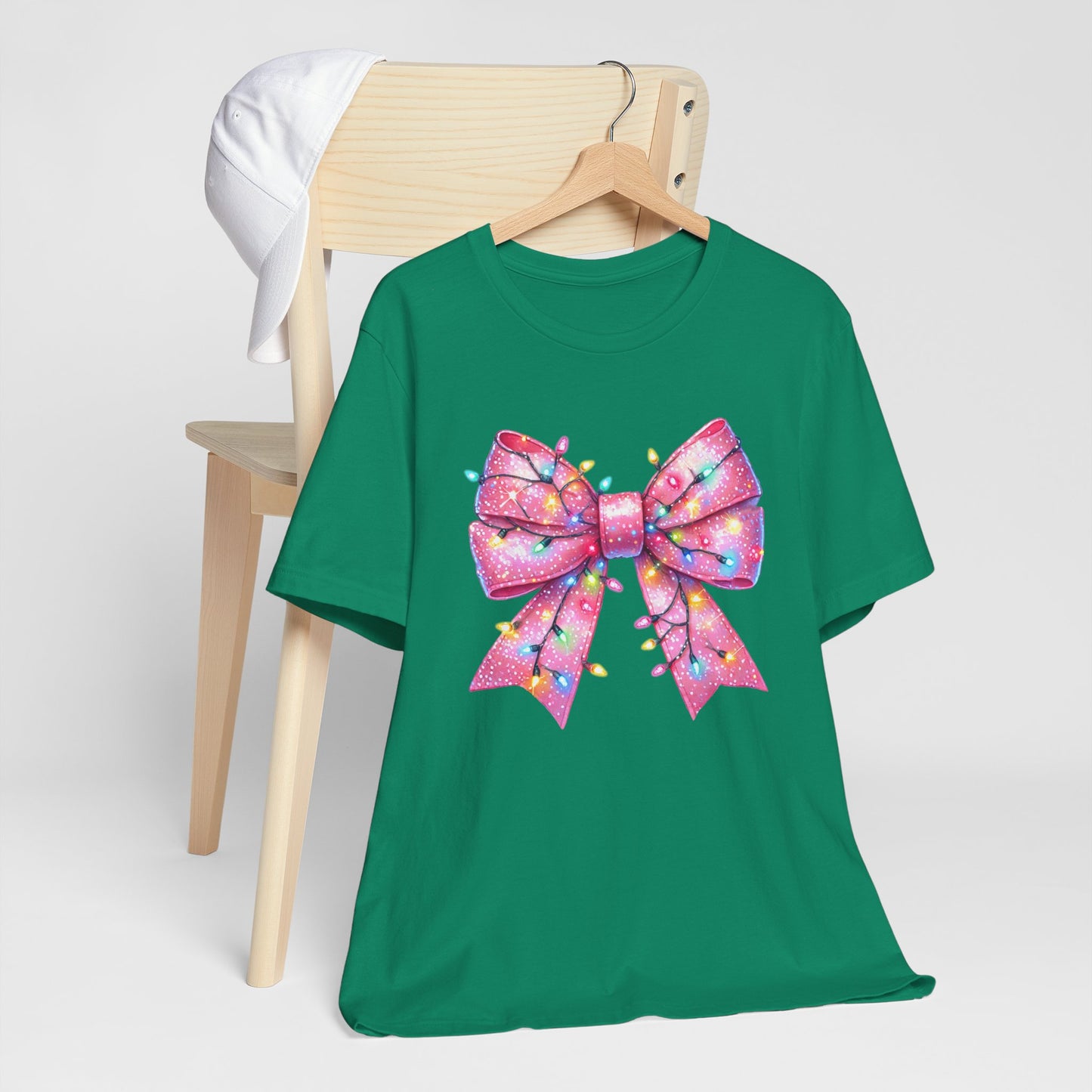 Pink Bow Christmas Tee - Festive Holiday Unisex Jersey T-shirt - sizes S - 3X