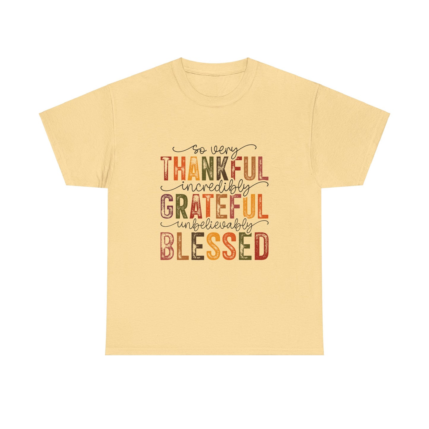 Thankful Grateful Blessed Unisex Heavy Cotton Tee - Thanksgiving Distressed Graphic T-Shirt