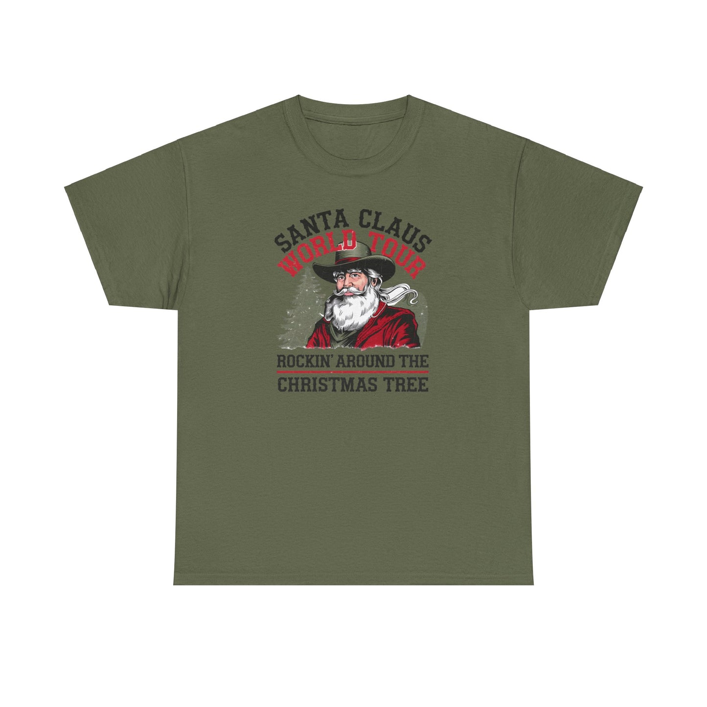 Cowboy Santa World Tour Unisex Heavy Cotton T-shirt - Christmas Funny Country Graphic Holiday Tee - sizes S - 5X