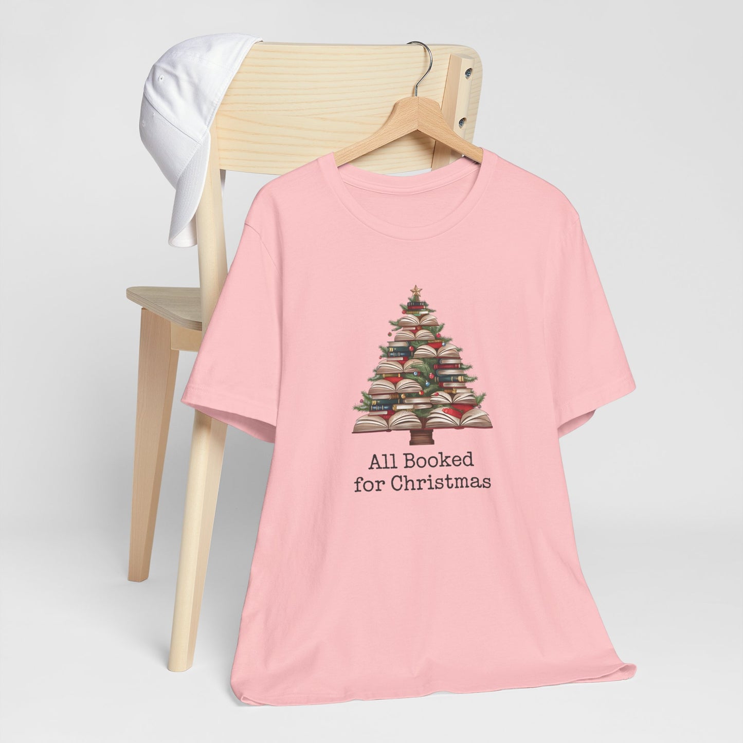 All Booked for Christmas, Book Christmas tree, Unisex Jersey Short Sleeve T-shirt - sizes S = 3X