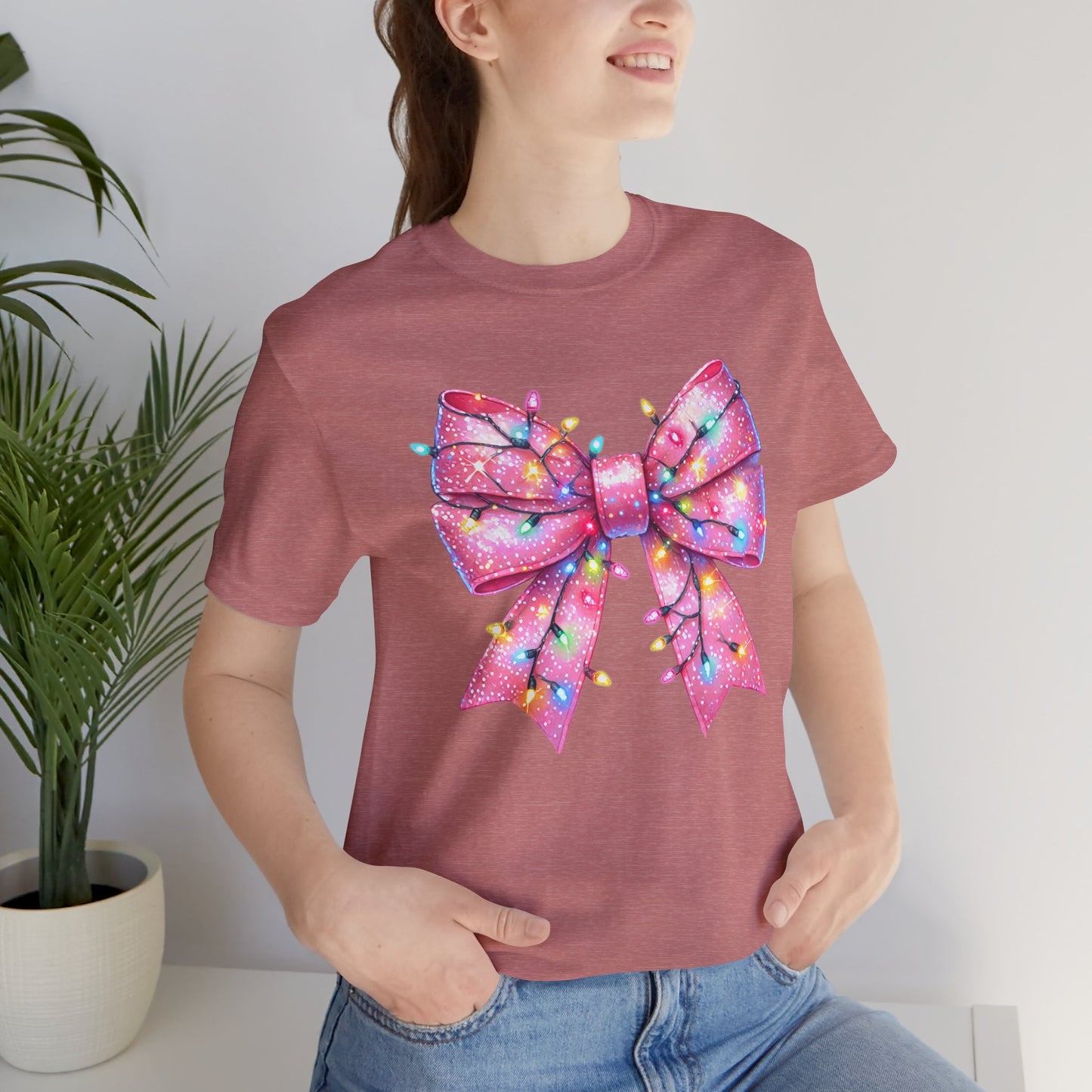 Pink Christmas Bow Unisex Jersey Short Sleeve Tee - sizes S - 3X