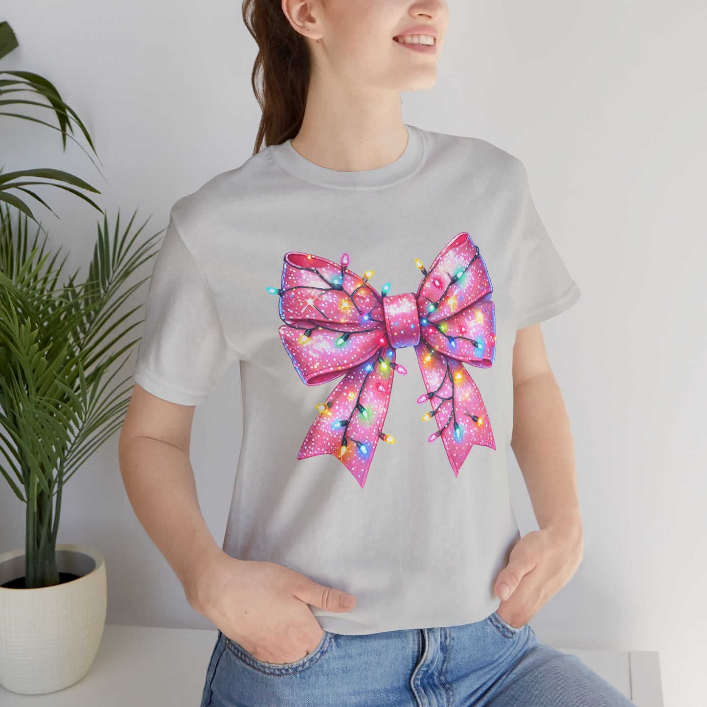 Pink Christmas Bow Unisex Jersey Short Sleeve Tee - sizes S - 3X