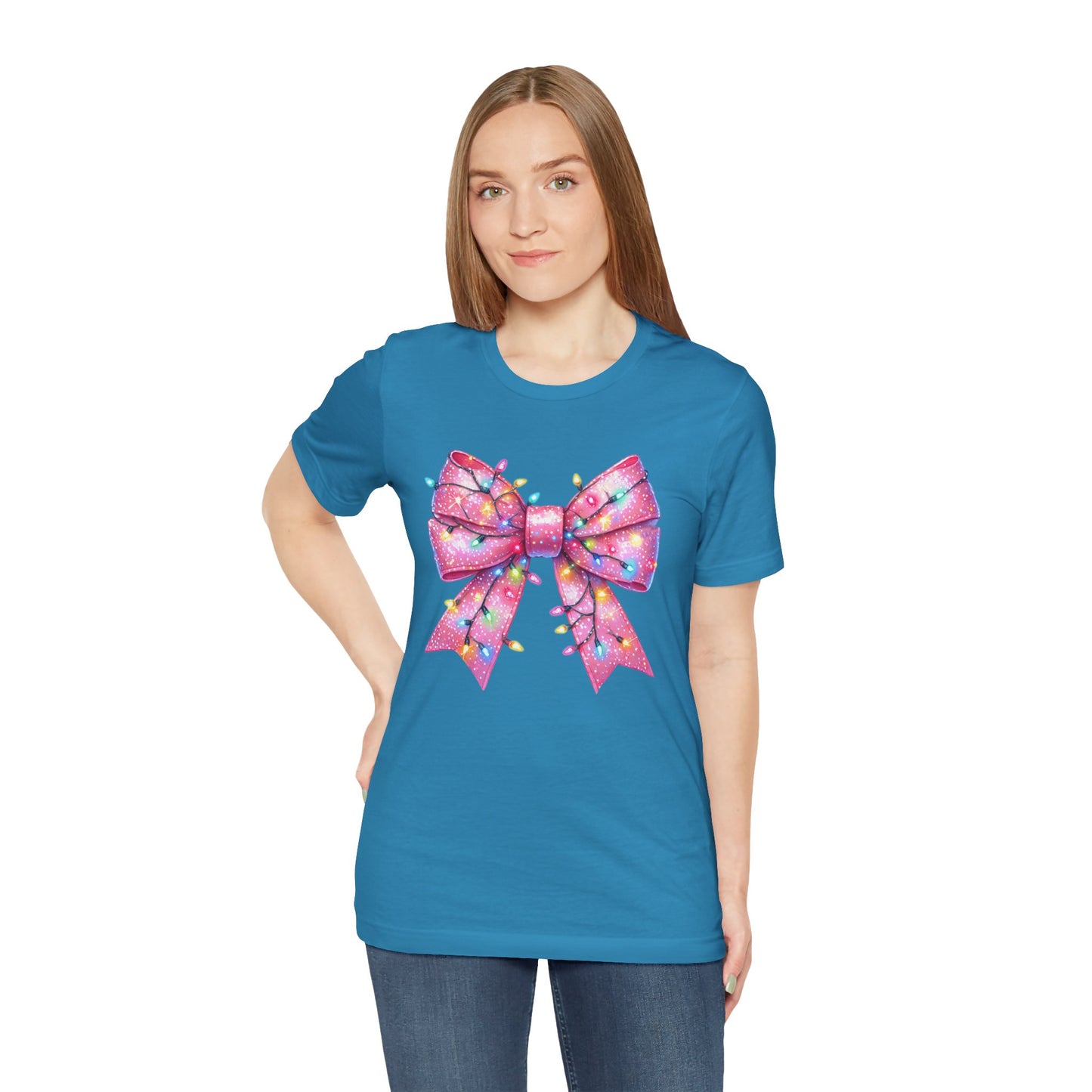 Pink Bow Christmas Tee - Festive Holiday Unisex Jersey T-shirt - sizes S - 3X