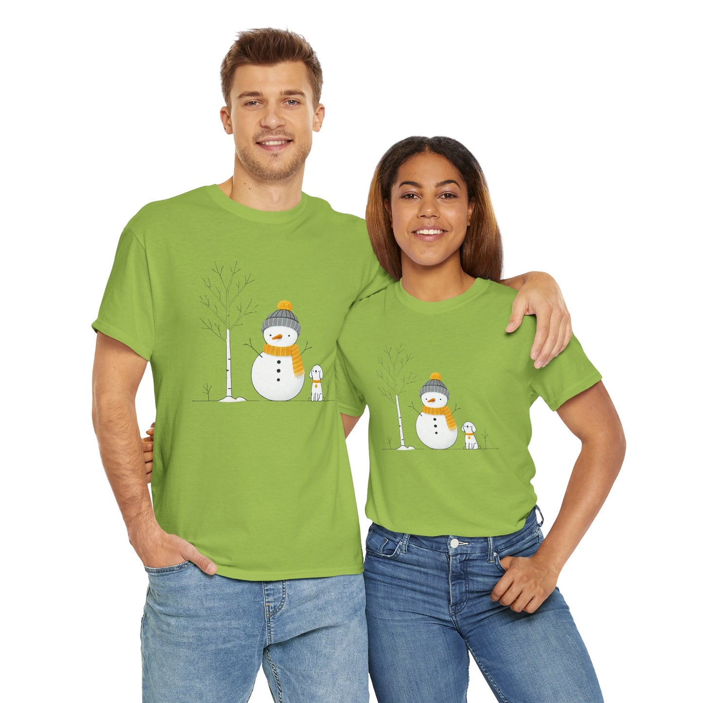 Snowman and Dog Unisex Heavy Cotton Tee - sizes S - 5X