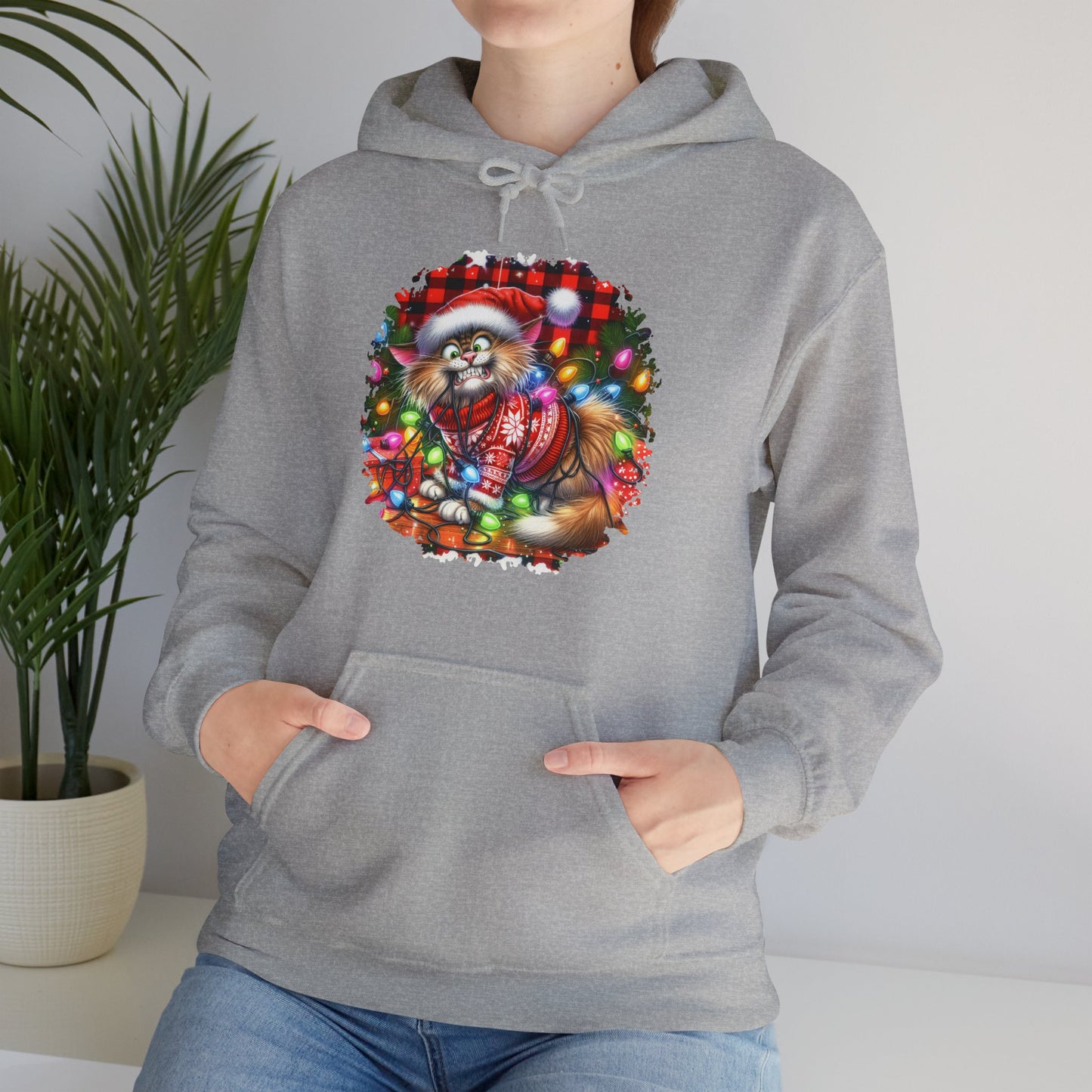 Christmas Cat Hoodie for Cat Lovers - Unisex Heavy Blend Hooded Sweatshirt