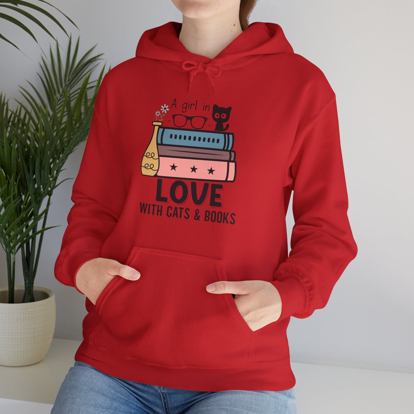 Just a girl in love with cats and books Unisex Heavy Blend™ Hooded Sweatshirt - S - 3X sizes