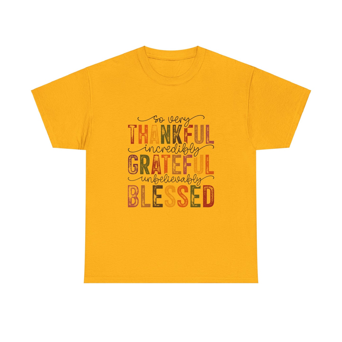 Thankful Grateful Blessed Unisex Heavy Cotton Tee - Thanksgiving Distressed Graphic T-Shirt